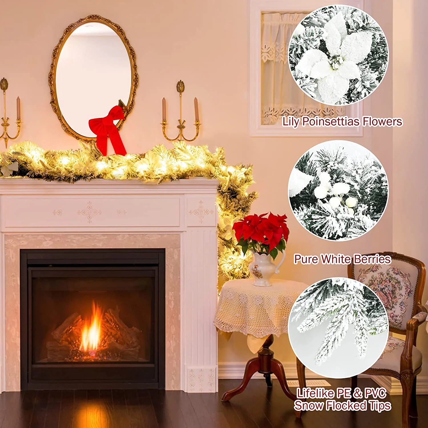 9ft Snow Flocked Christmas Garland with 50 LED Light - Image 5