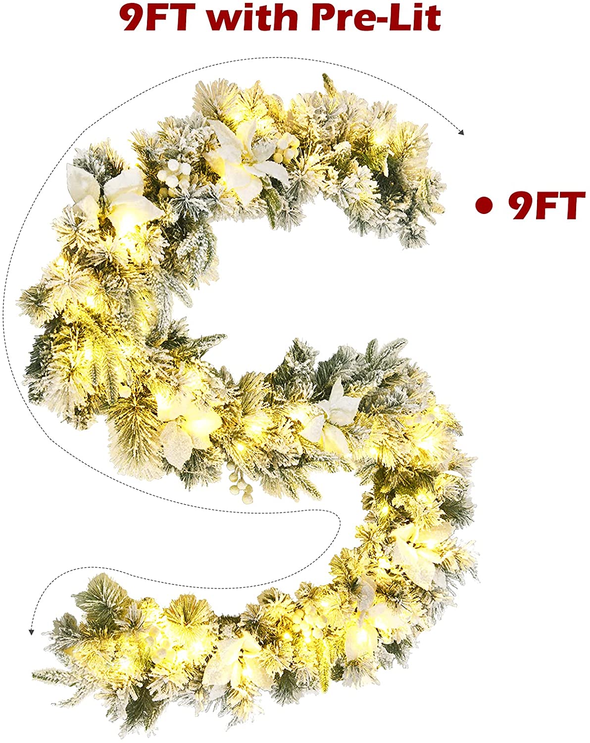 9ft Snow Flocked Christmas Garland with 50 LED Light - Image 8
