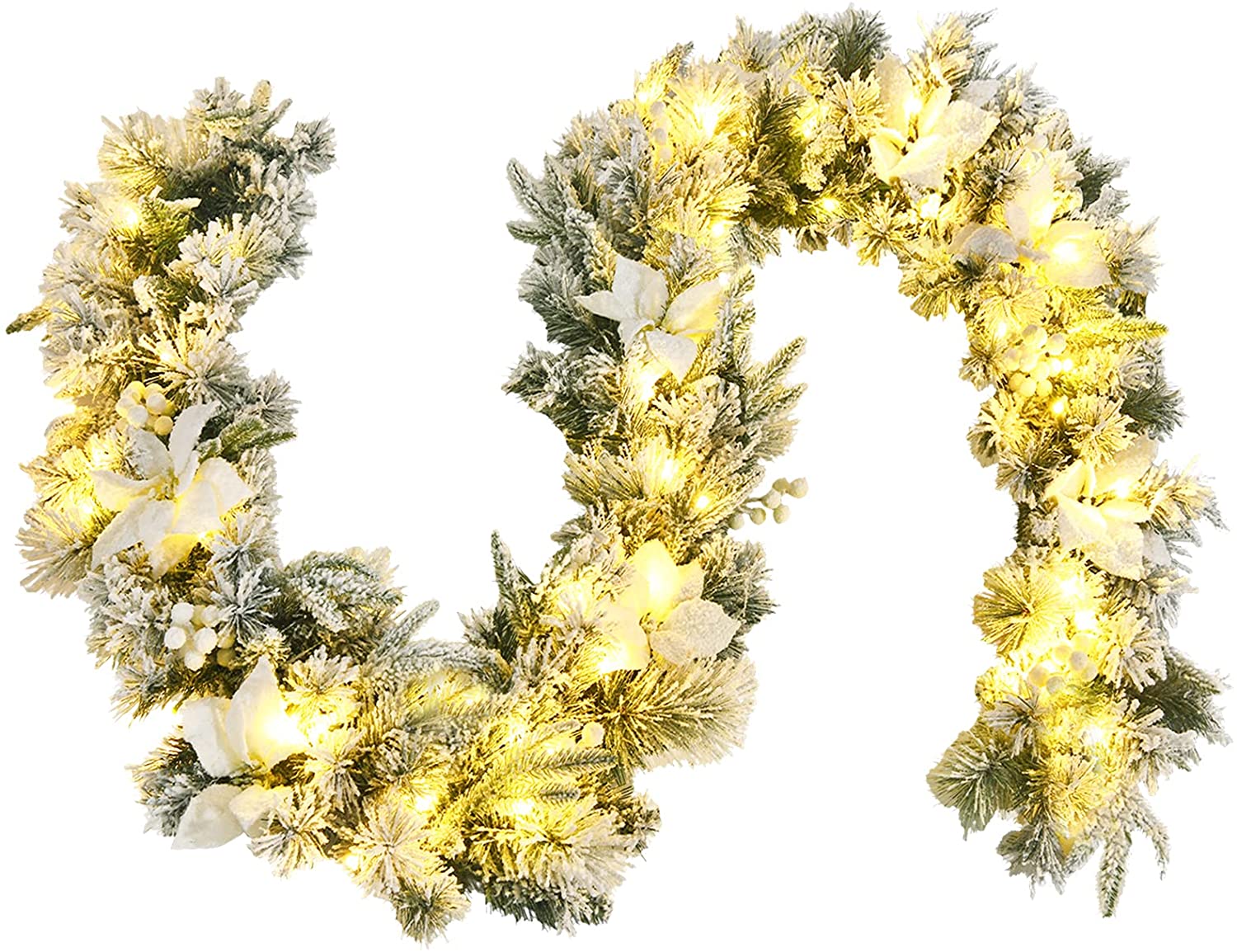 9ft Snow Flocked Christmas Garland with 50 LED Light - Image 9