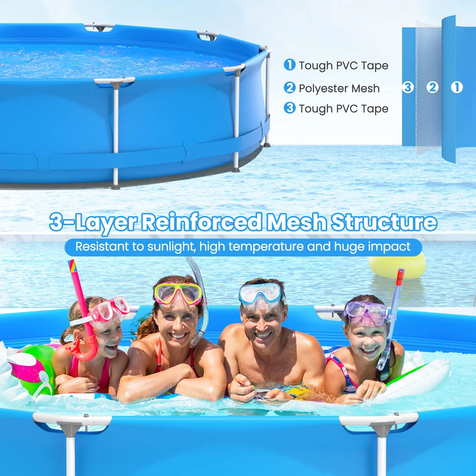 Above Ground Swimming Pool, 12ft x 12ft x 30inch Outdoor Steel Frame Pool - Image 5