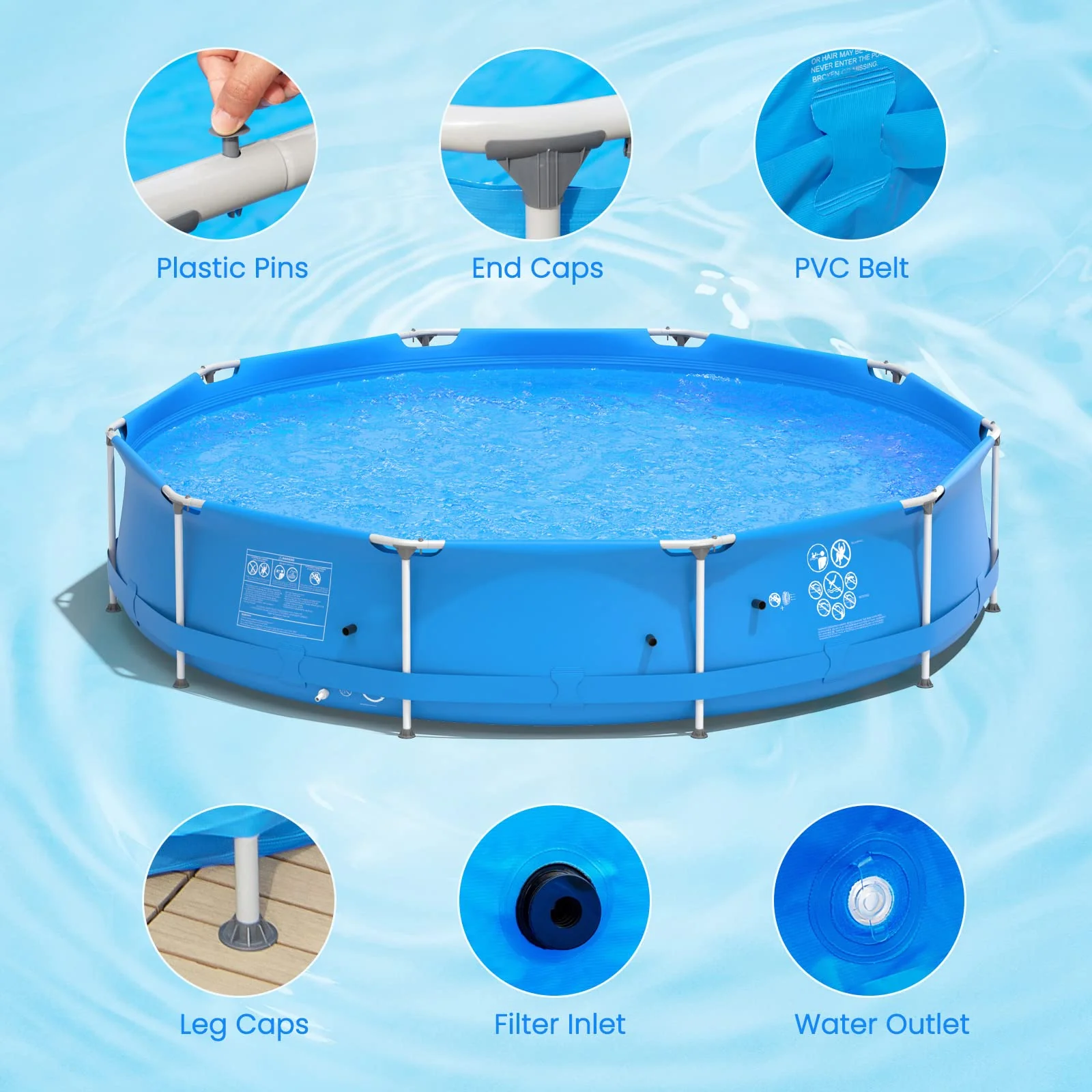 Above Ground Swimming Pool, 12ft x 12ft x 30inch Outdoor Steel Frame Pool - Image 6