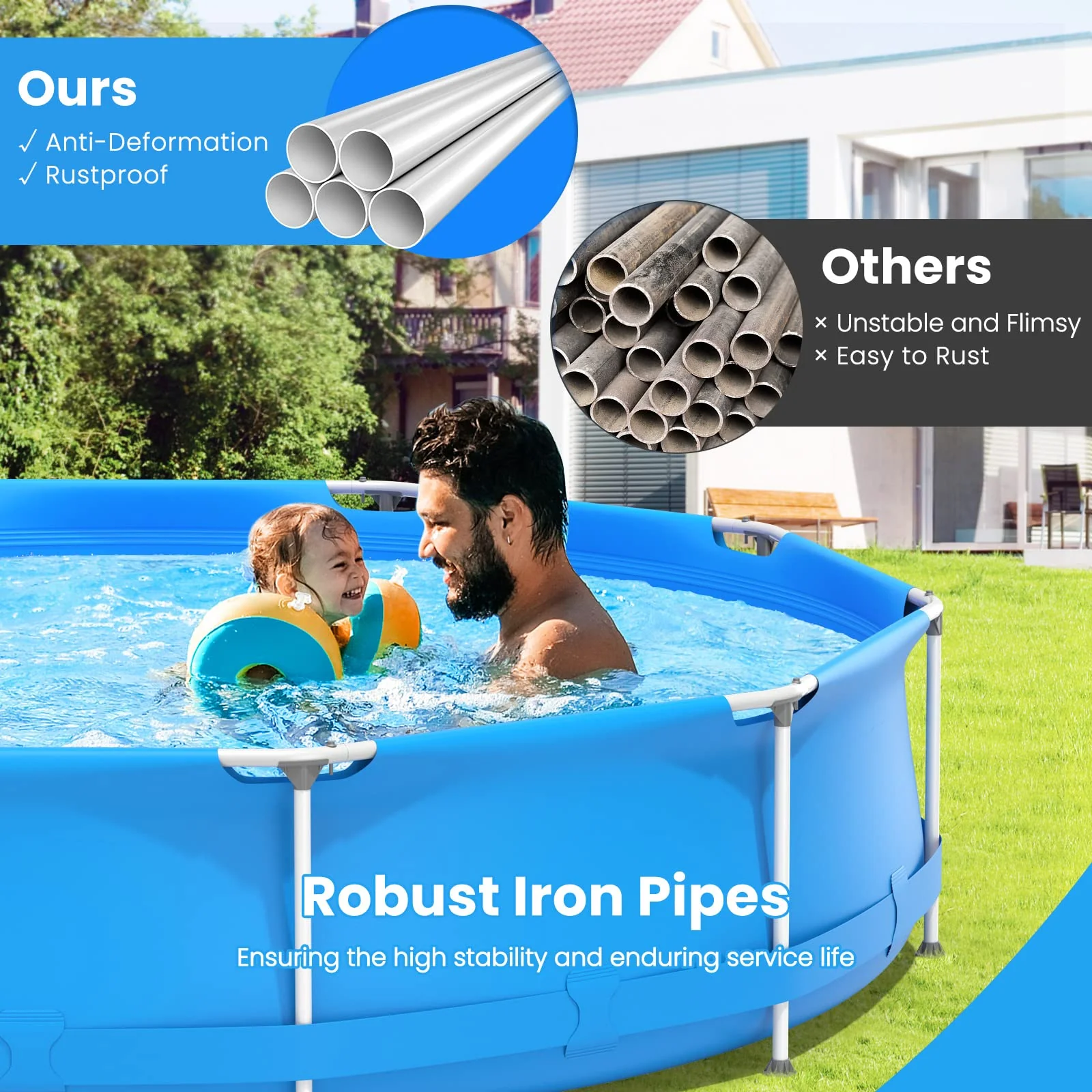 Above Ground Swimming Pool, 12ft x 12ft x 30inch Outdoor Steel Frame Pool - Image 8