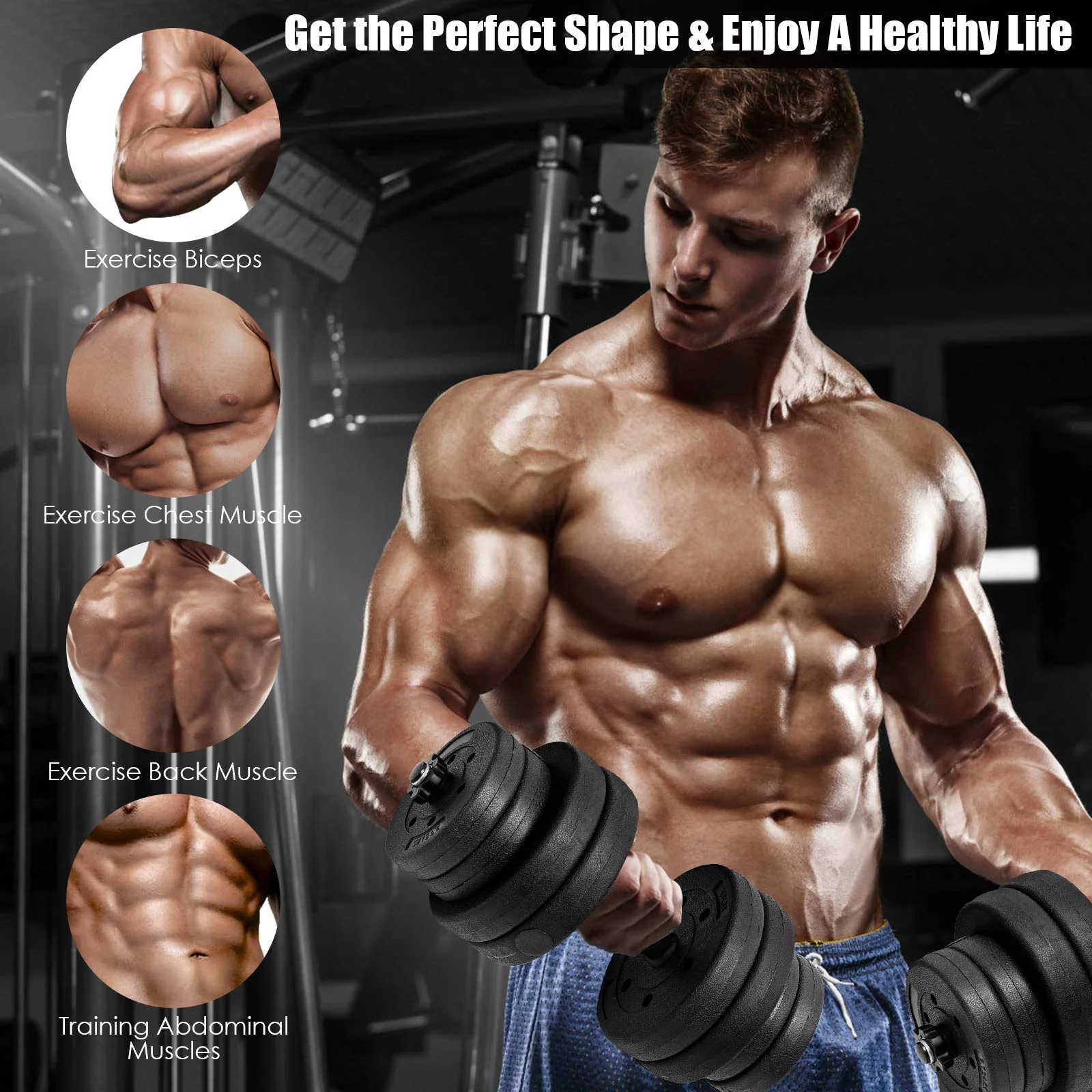 Adjustable Dumbbell Barbell Weight Pair 66 lbs - Image 6