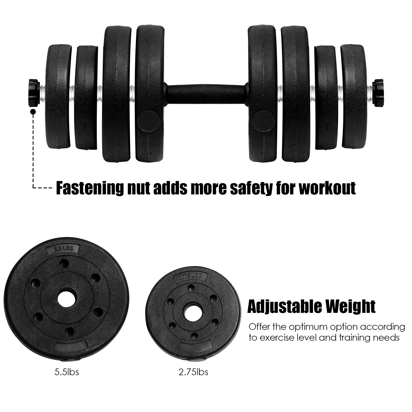 Adjustable Dumbbell Barbell Weight Pair 66 lbs - Image 8