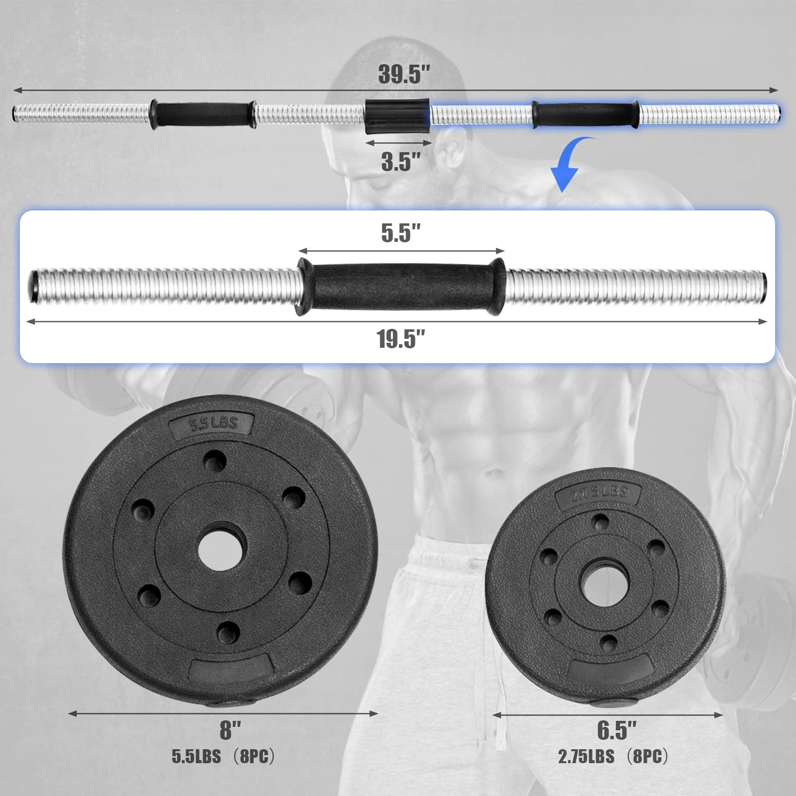 Adjustable Dumbbell Barbell Weight Pair 66 lbs - Image 9