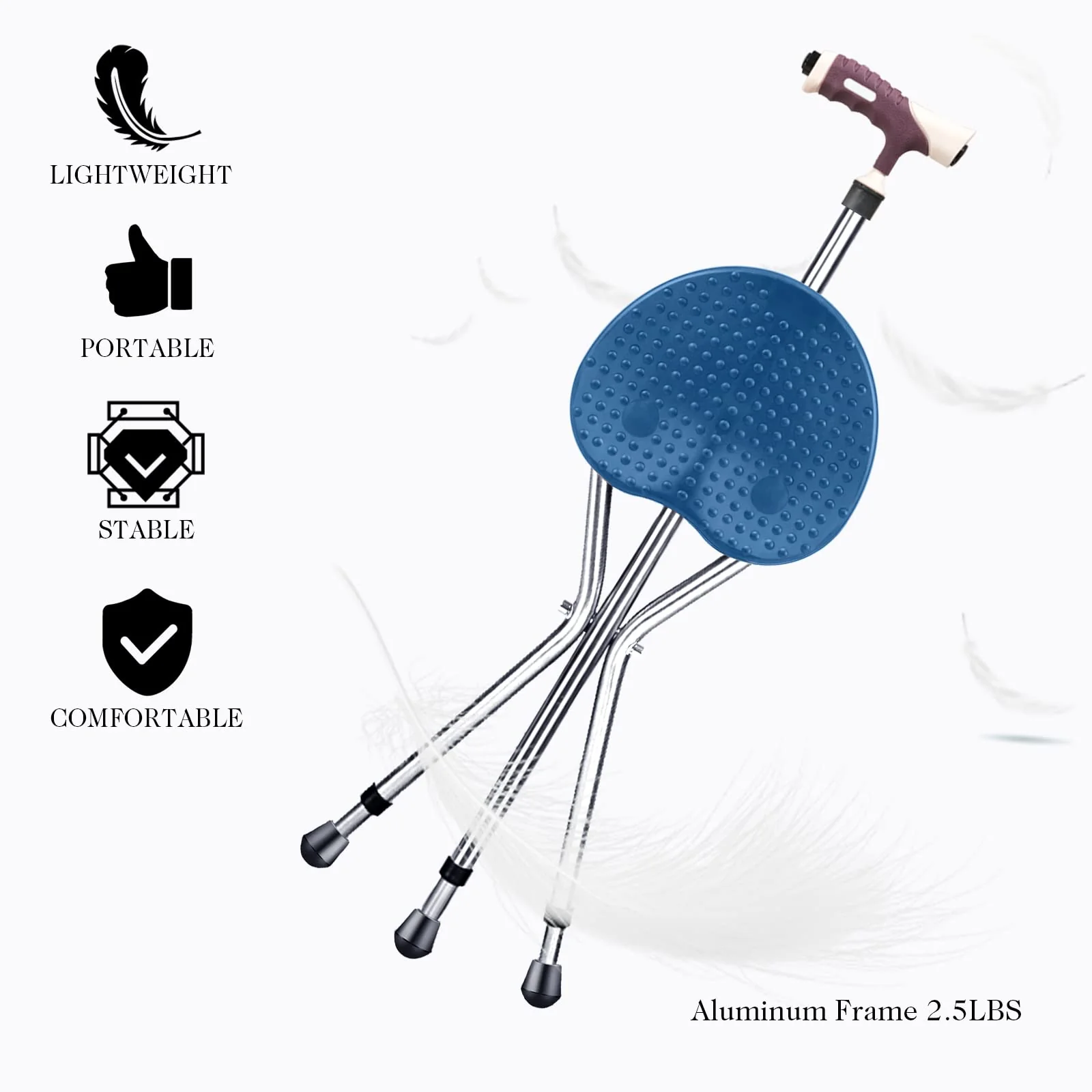 Adjustable Folding Cane Seat, Aluminum Alloy Crutch Chair with LED Light and Retractable 3 Legs - Image 10