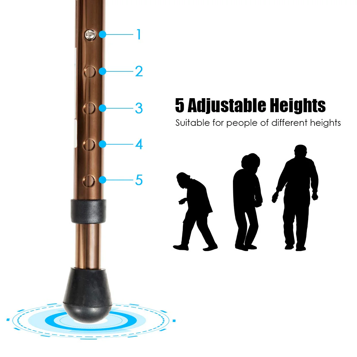 Adjustable Folding Cane Seat, Aluminum Alloy Crutch Chair with LED Light and Retractable 3 Legs - Image 5
