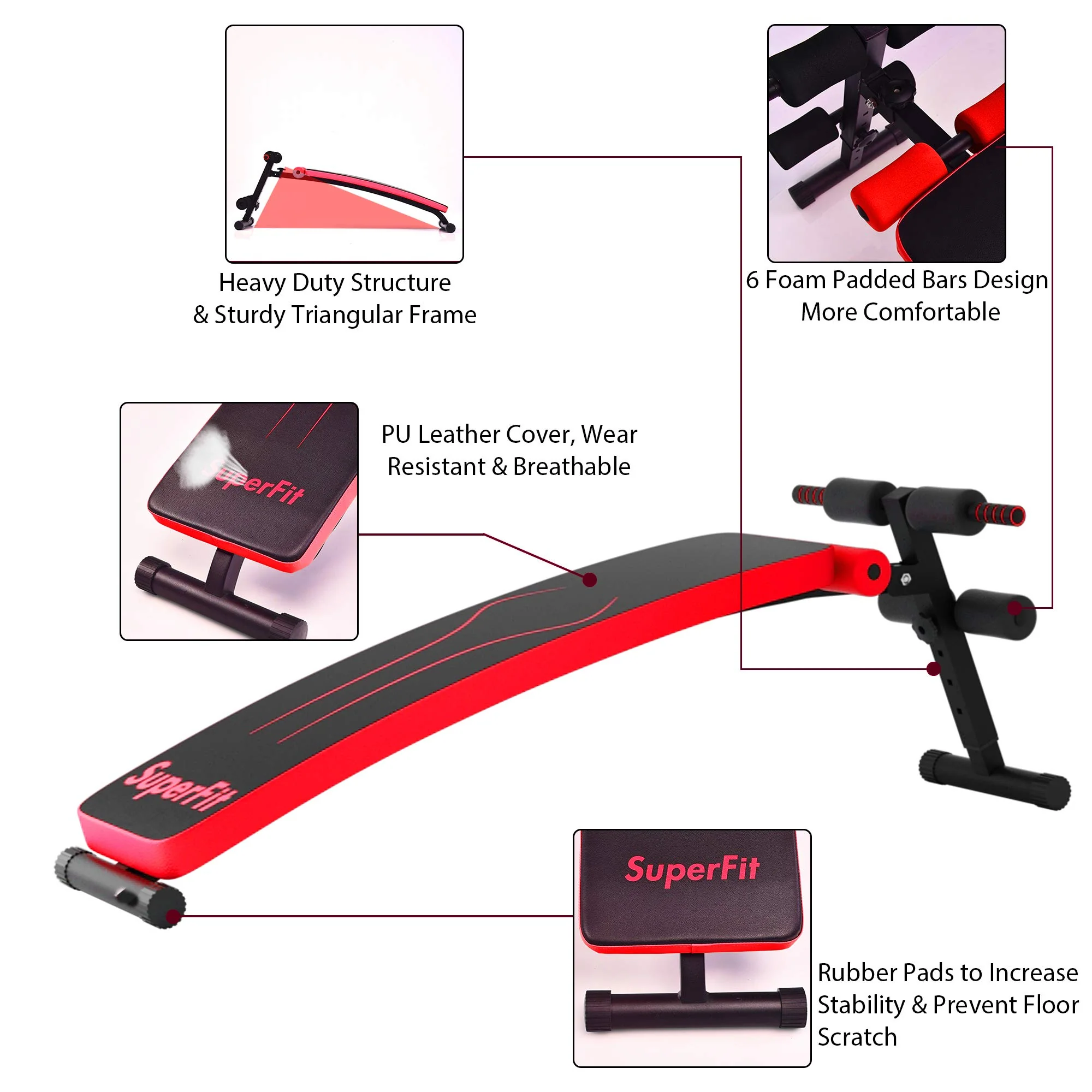 Adjustable Sit Up Bench, Abdominal Training Workout Slant Bench - Image 5