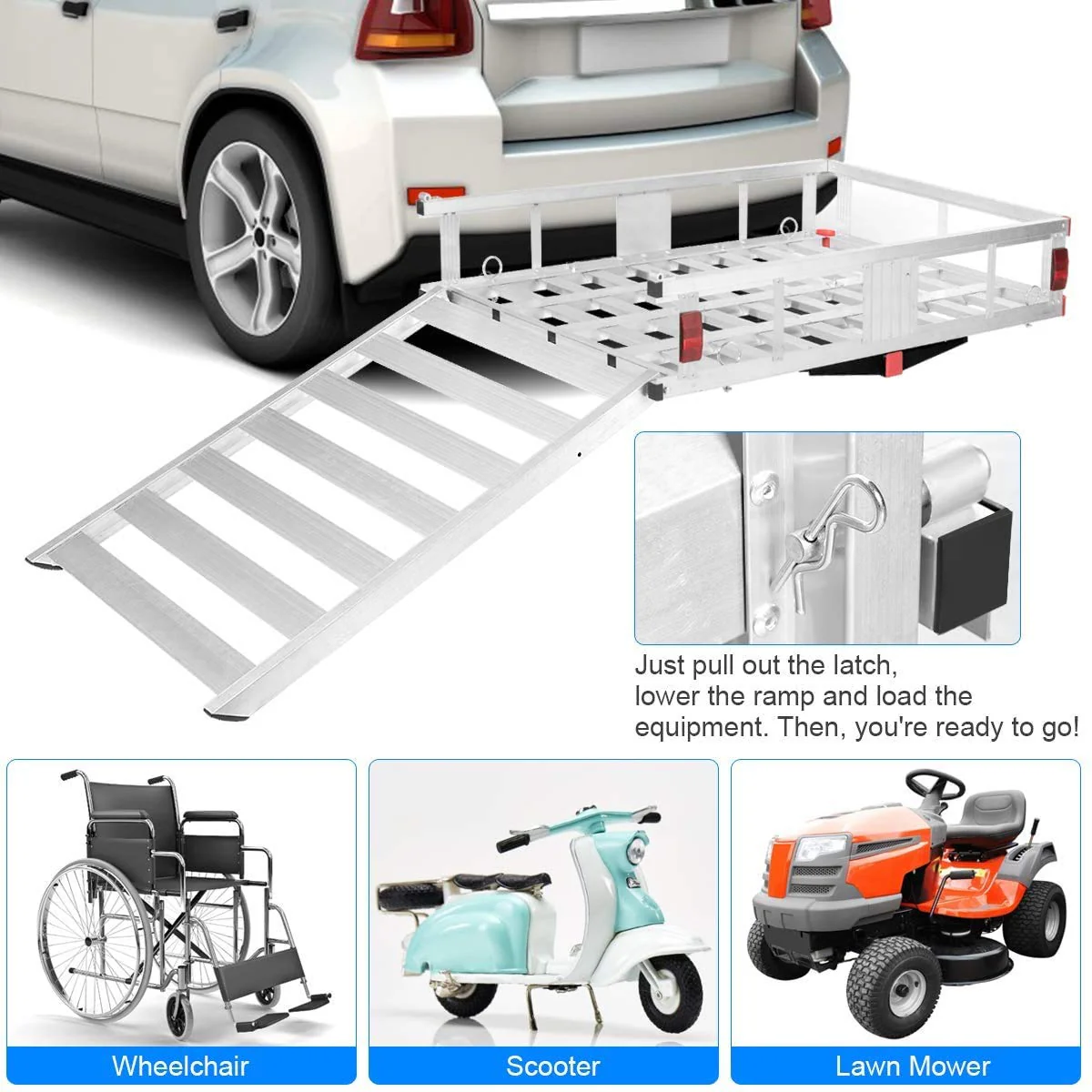Aluminum Cargo Carrier, 50"x29.5" Hitch Mounted Wheelchair Scooter Mobility Carrier - Image 2