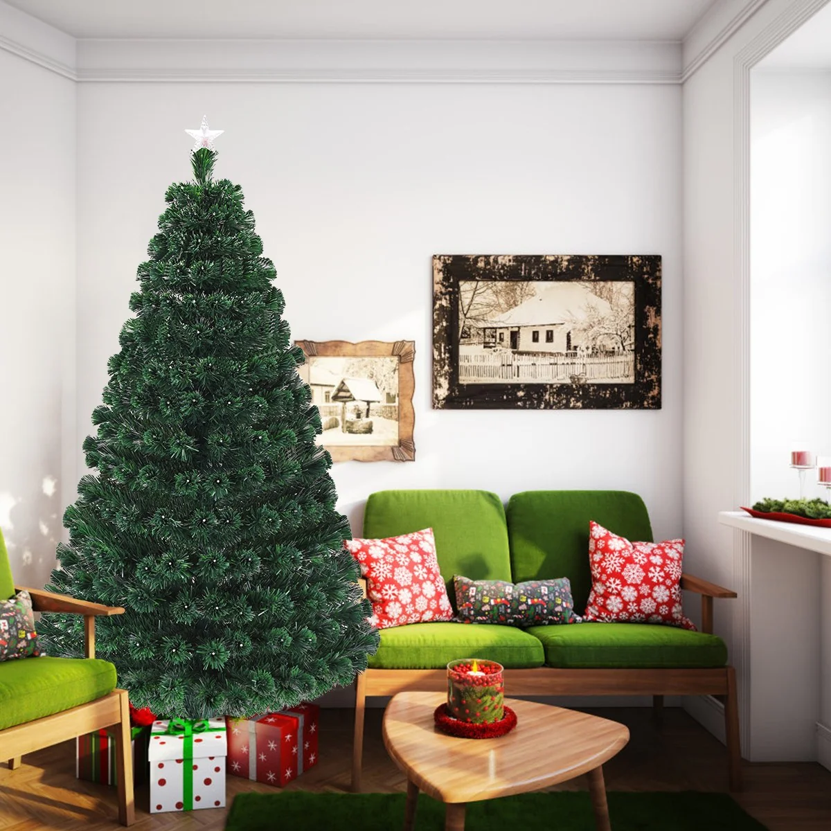 Artificial Christmas Tree Pre-Lit Optical Fiber Tree 8 Flash Modes - Image 3