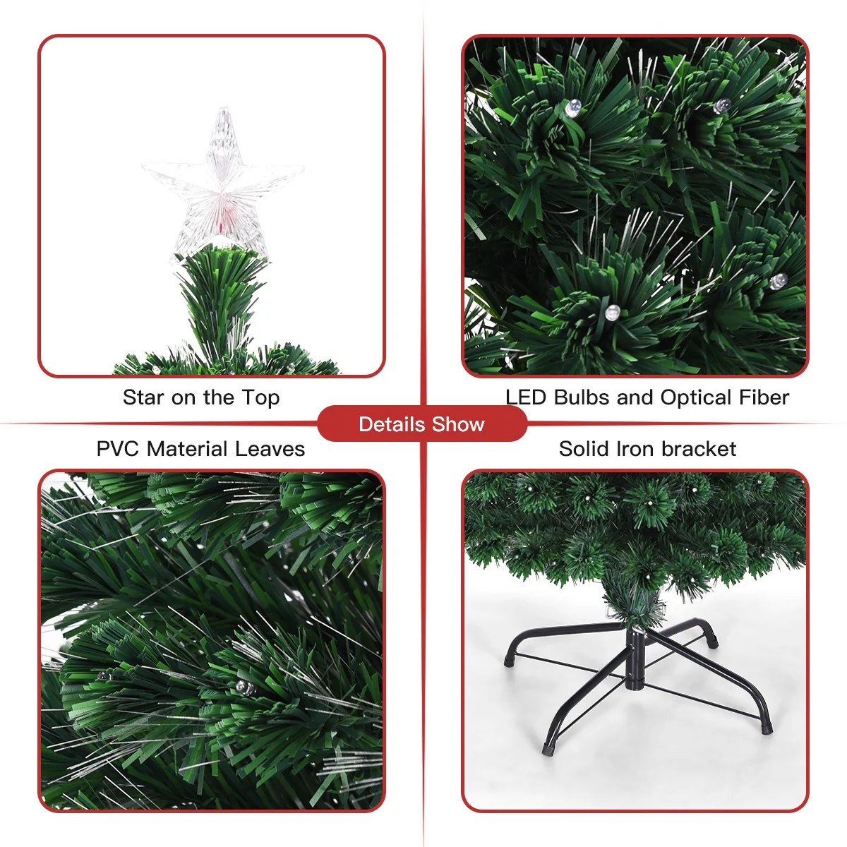 Artificial Christmas Tree Pre-Lit Optical Fiber Tree 8 Flash Modes - Image 6