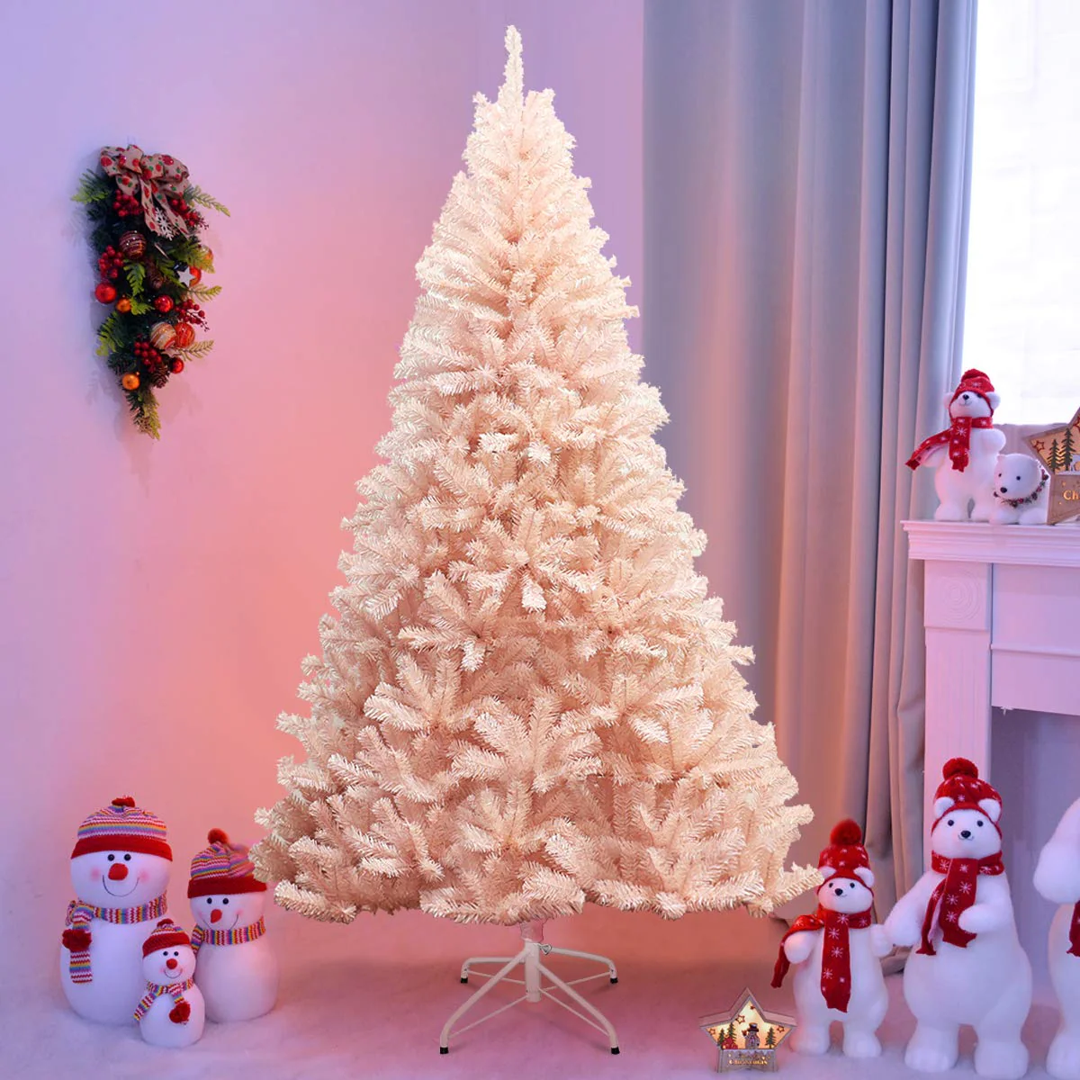 Artificial Pink Christmas Tree, 6ft/7ft Premium Unlit Hinged Spruce Full Tree - Image 3