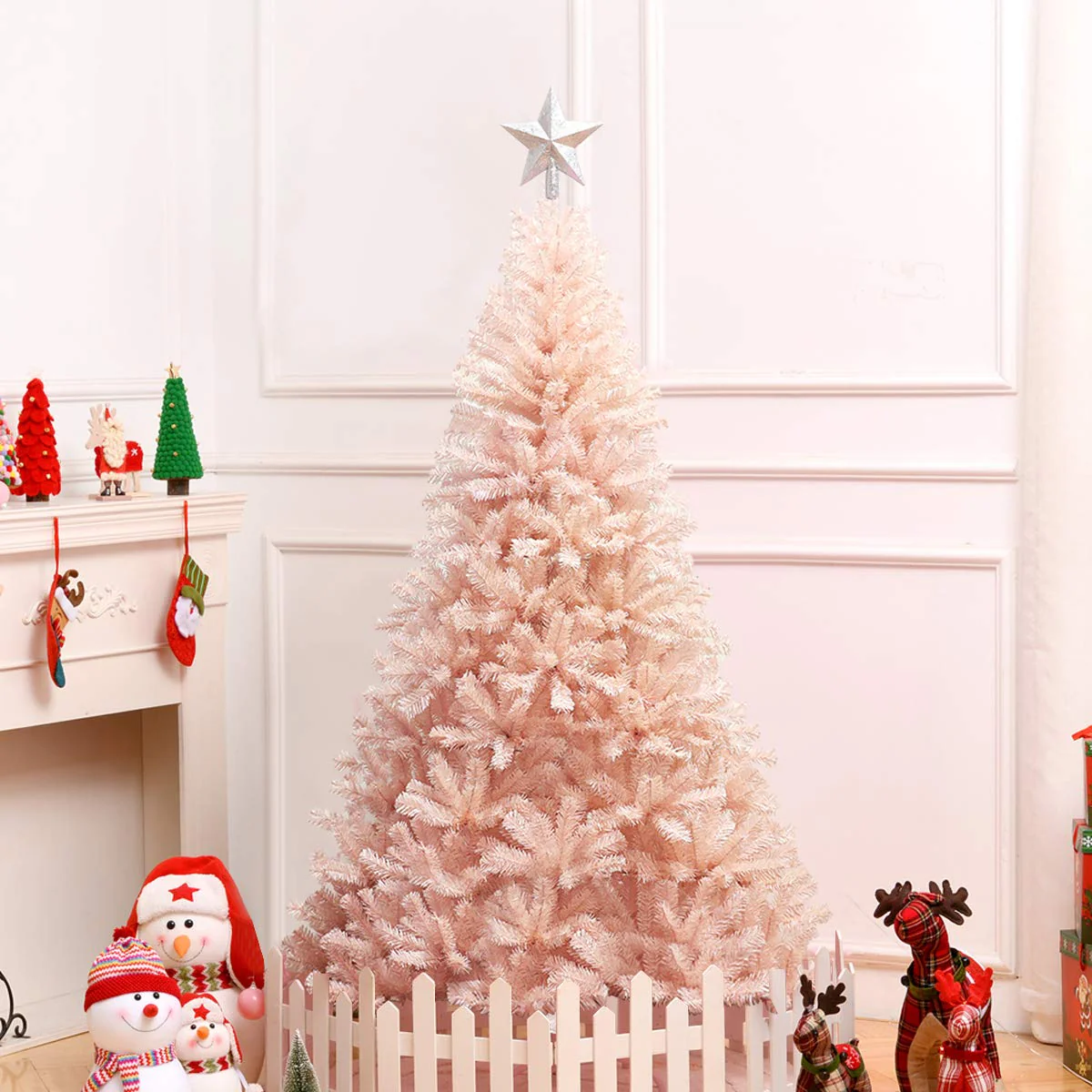 Artificial Pink Christmas Tree, 6ft/7ft Premium Unlit Hinged Spruce Full Tree - Image 4