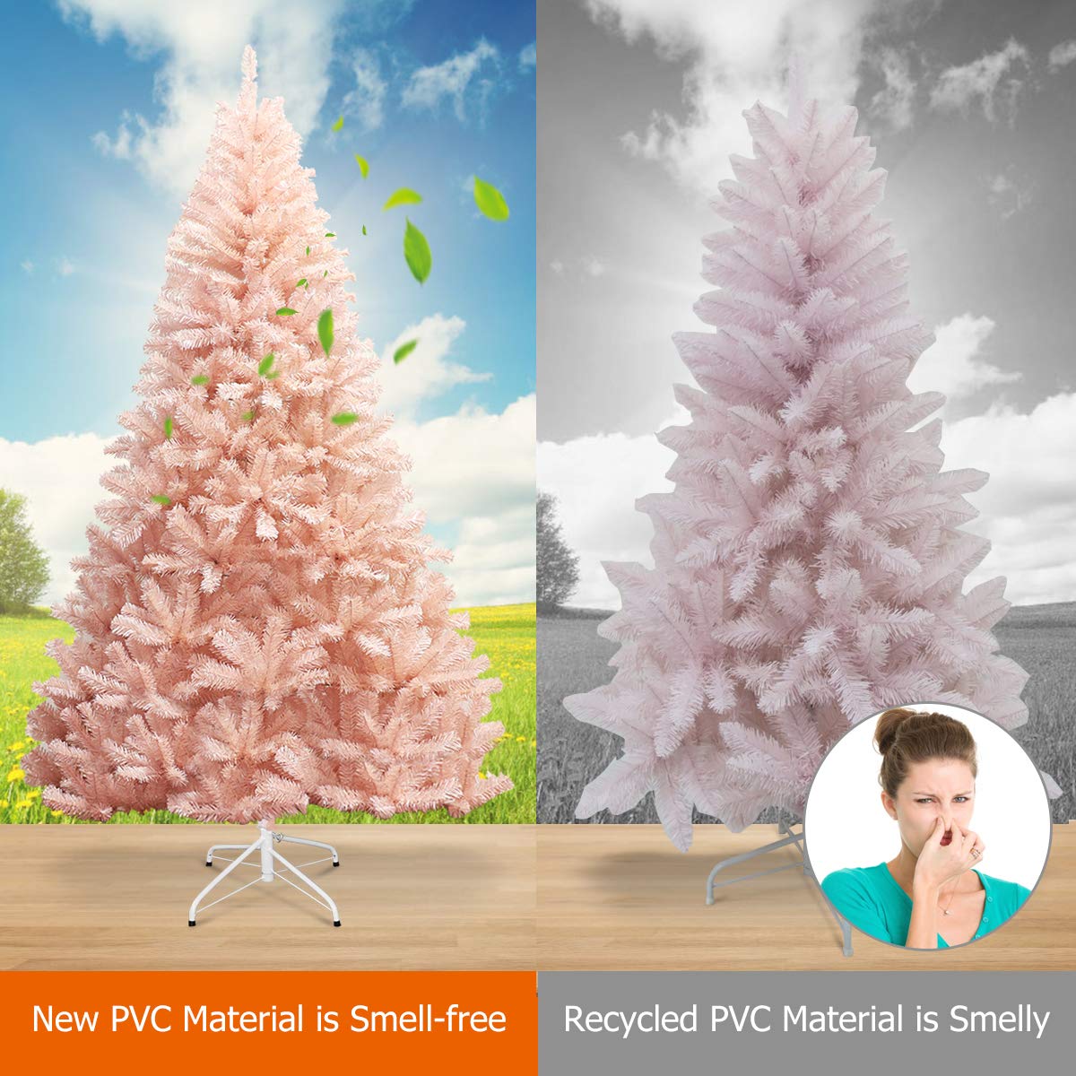 Artificial Pink Christmas Tree, 6ft/7ft Premium Unlit Hinged Spruce Full Tree - Image 5