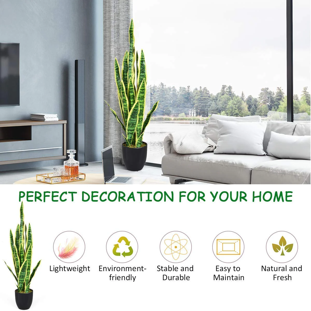Artificial Snake Plant, 36" Fake Sansevieria - Image 11