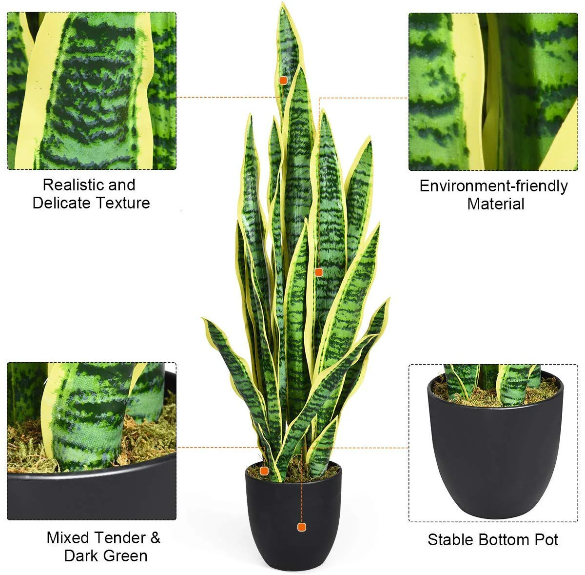 Artificial Snake Plant, 36" Fake Sansevieria - Image 12
