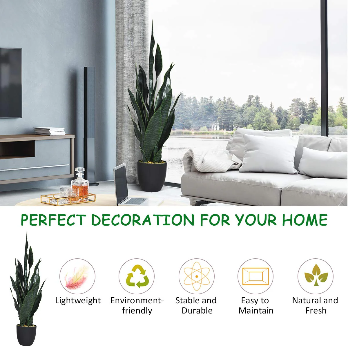 Artificial Snake Plant, 36" Fake Sansevieria - Image 3