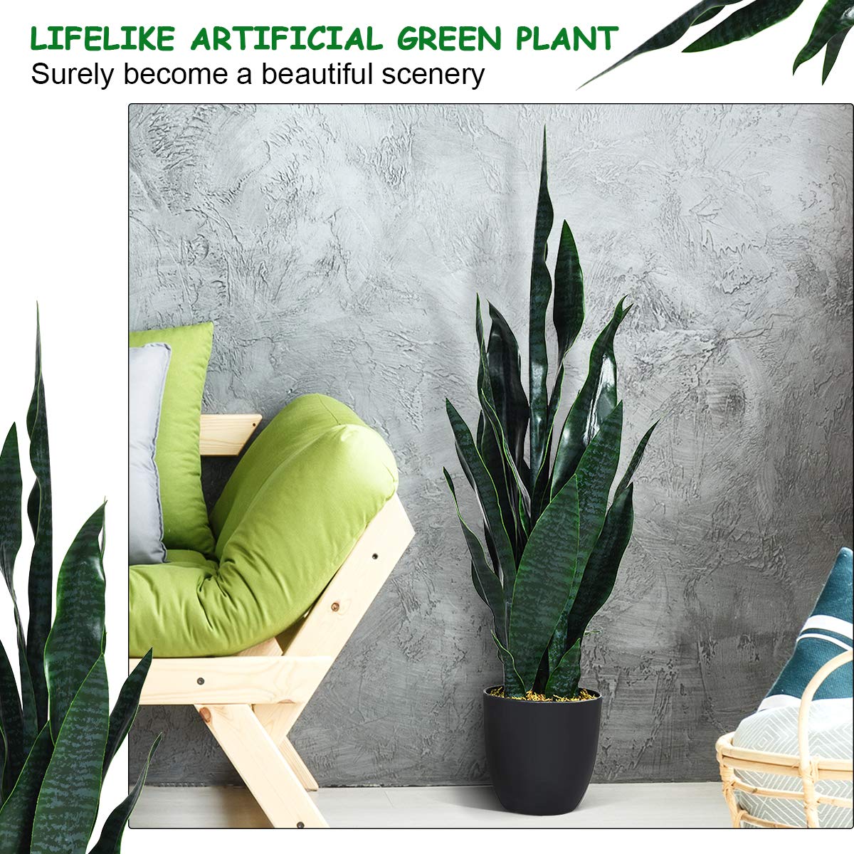Artificial Snake Plant, 36" Fake Sansevieria - Image 8