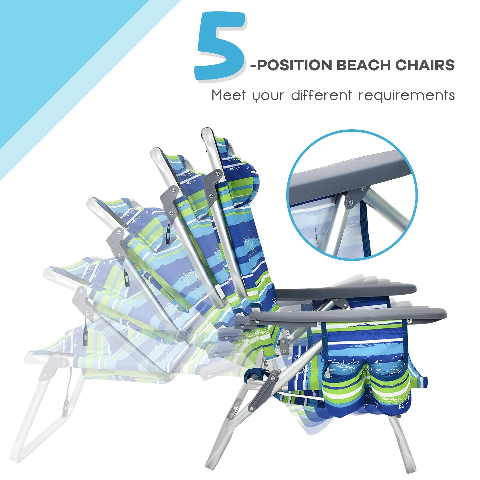 Backpack Beach Chairs, 3 Pcs Portable Camping Chairs with Cool Bag and Cup Holder - Image 3