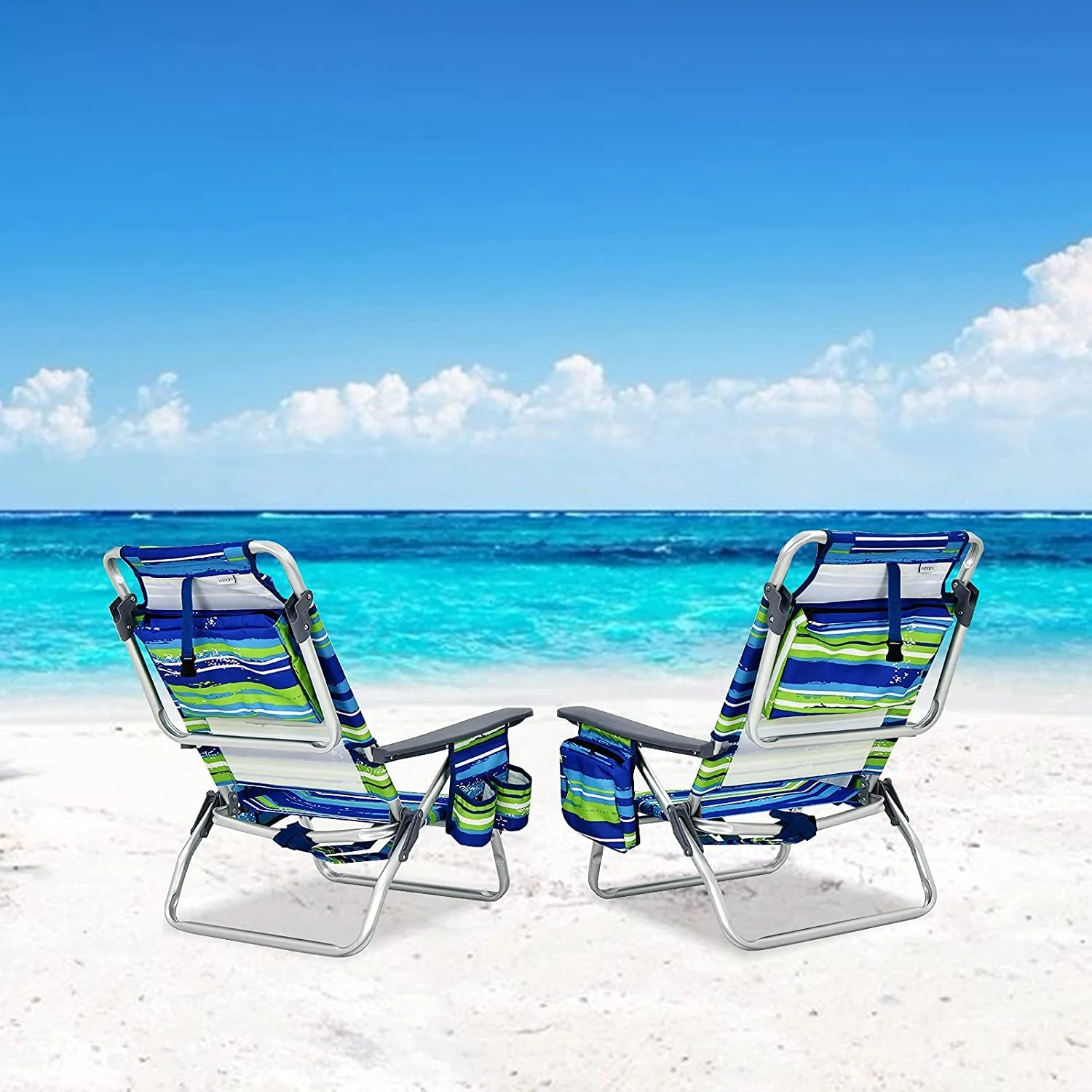 Backpack Beach Chairs, 4 Pcs Portable Camping Chairs with Cool Bag and Cup Holder, Without Side Table - Image 2