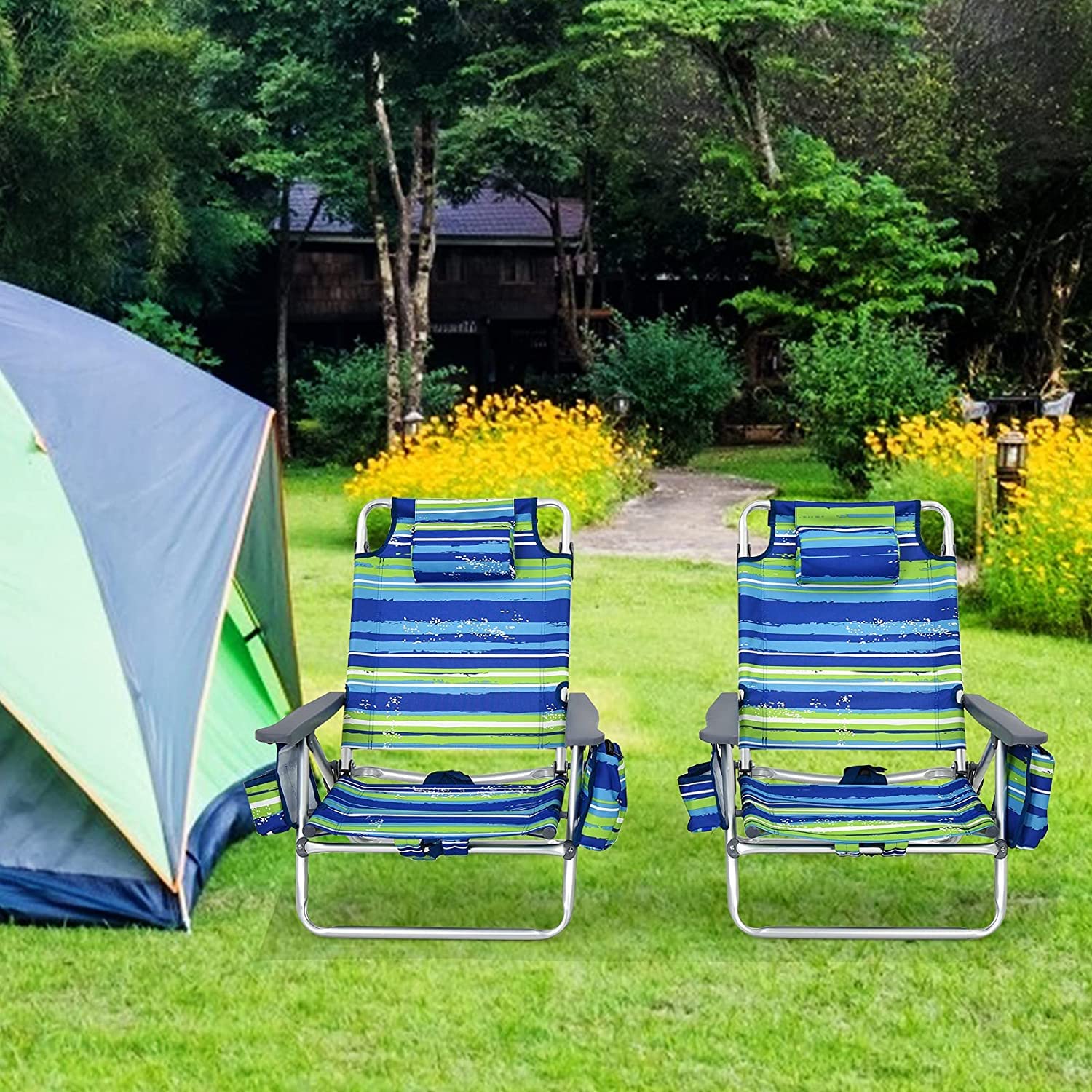 Backpack Beach Chairs, 4 Pcs Portable Camping Chairs with Cool Bag and Cup Holder, Without Side Table - Image 3