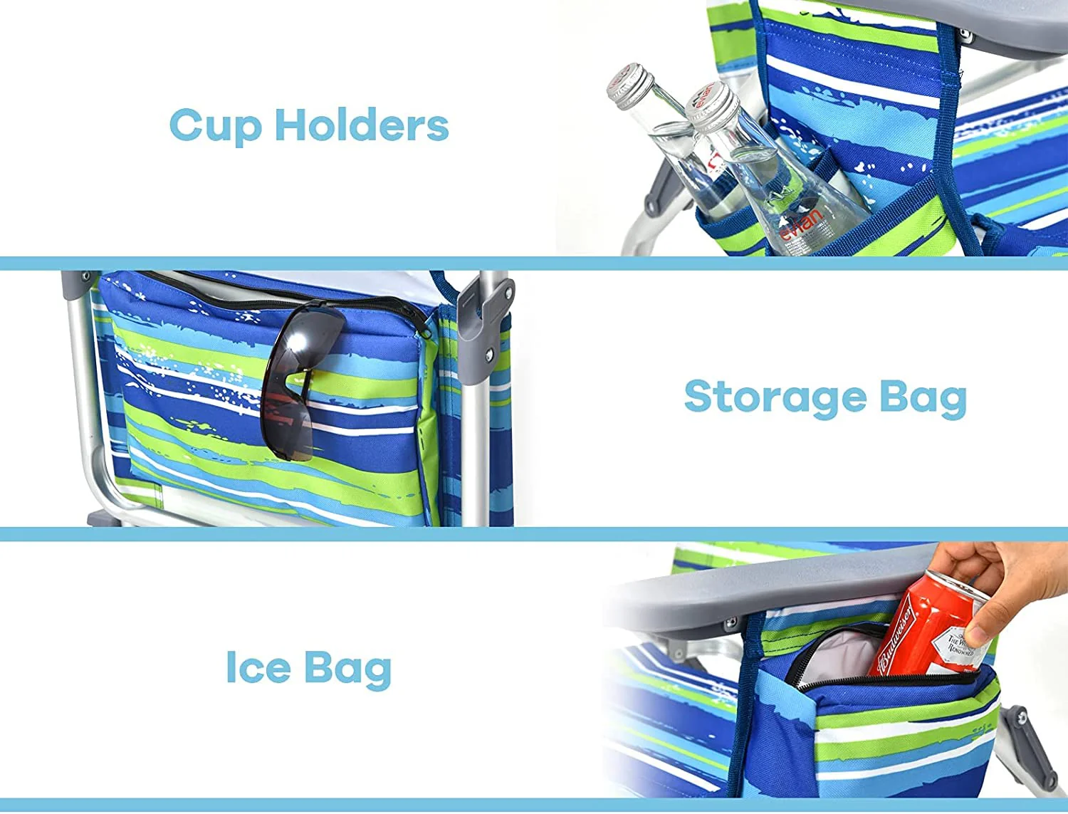 Backpack Beach Chairs, 4 Pcs Portable Camping Chairs with Cool Bag and Cup Holder, Without Side Table - Image 7