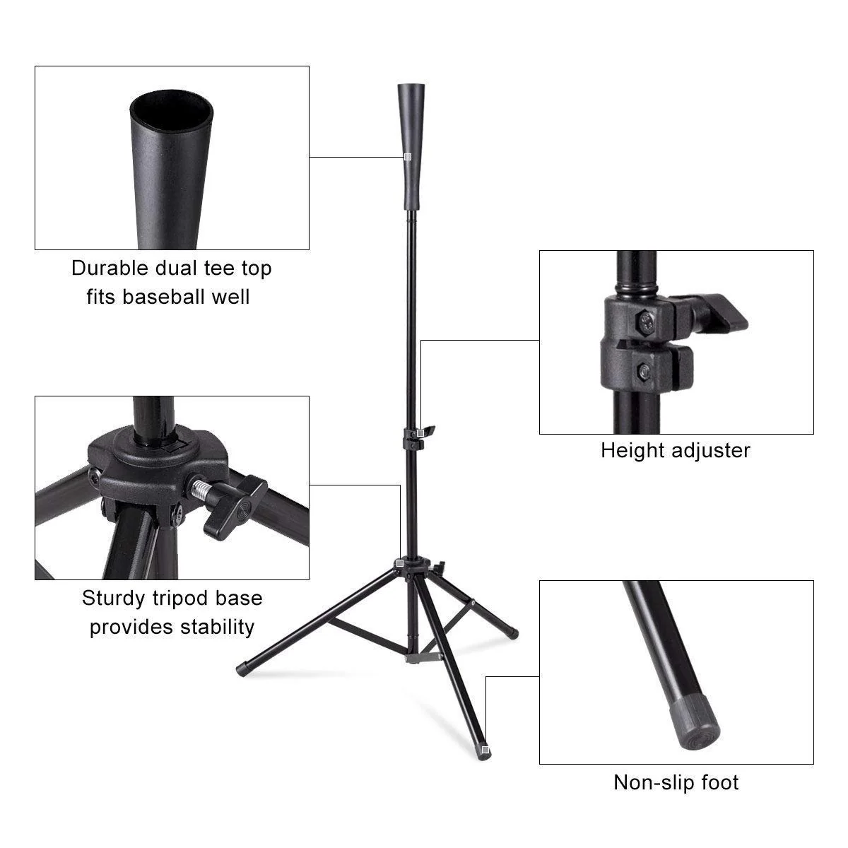 Batting Tee, Adjustable Baseball Softball Tripod for Batting Training Practice - Image 6