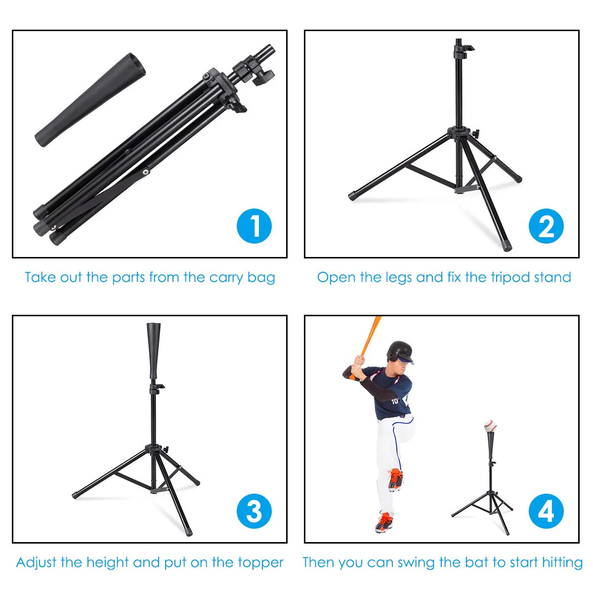 Batting Tee, Adjustable Baseball Softball Tripod for Batting Training Practice - Image 7