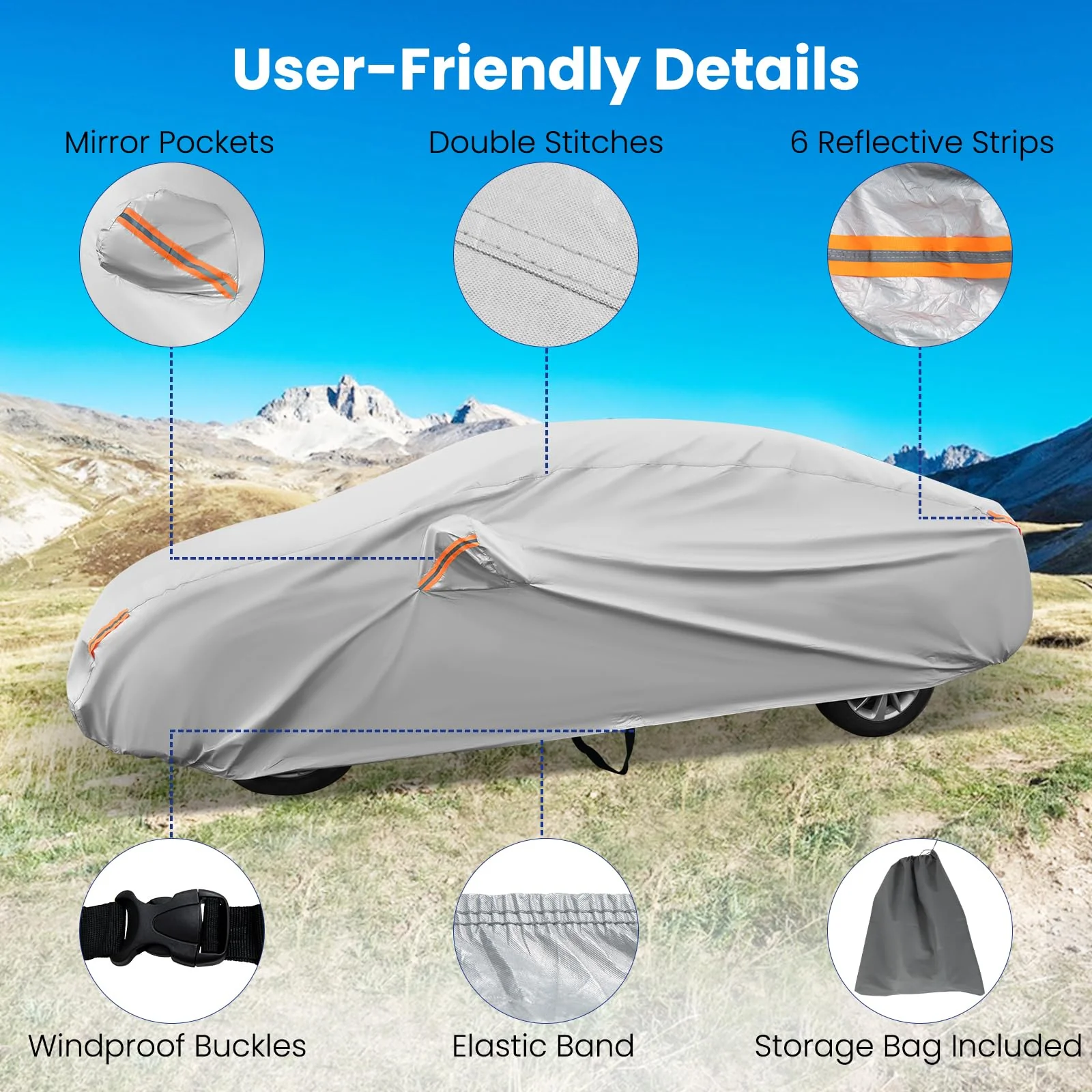 Car Cover for Automobiles 185 Inch Rain Sun UV Protection Universal Fit Sedan Toyota Corolla - Image 3