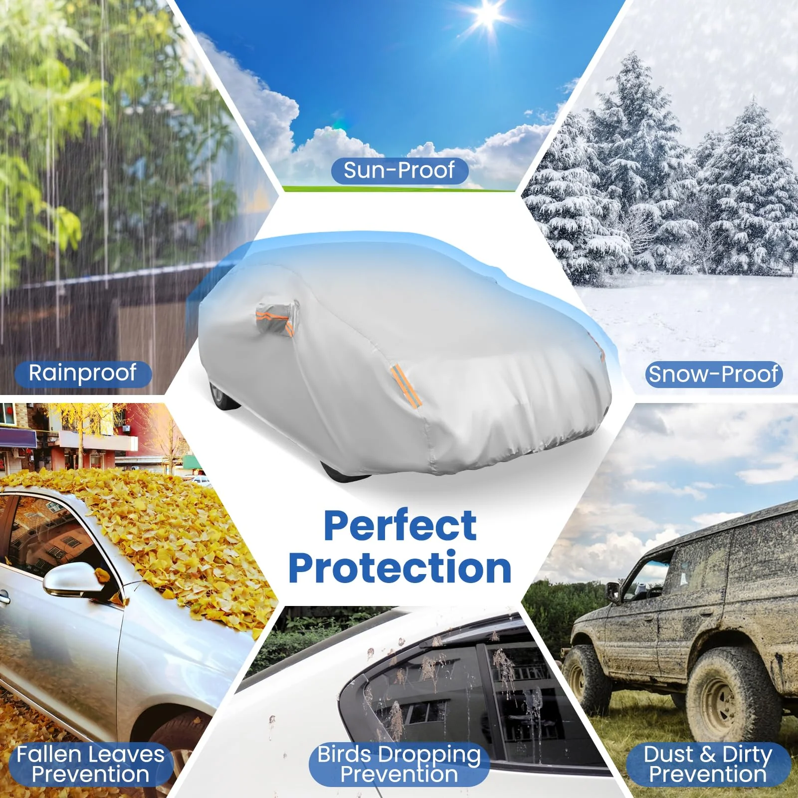 Car Cover for Automobiles 193 Inch Rain Sun UV Protection Universal Fit Sedan Chevrolet Ford Nissan - Image 6
