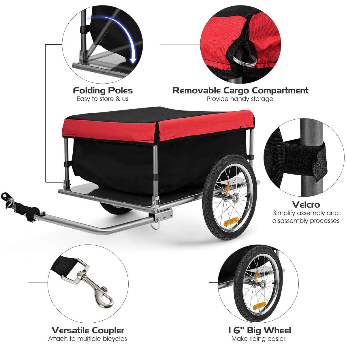 Cargo Bike Trailer, Folding Frame Quick Release 16" Wheels Bicycle Cargo Trailer - Image 7