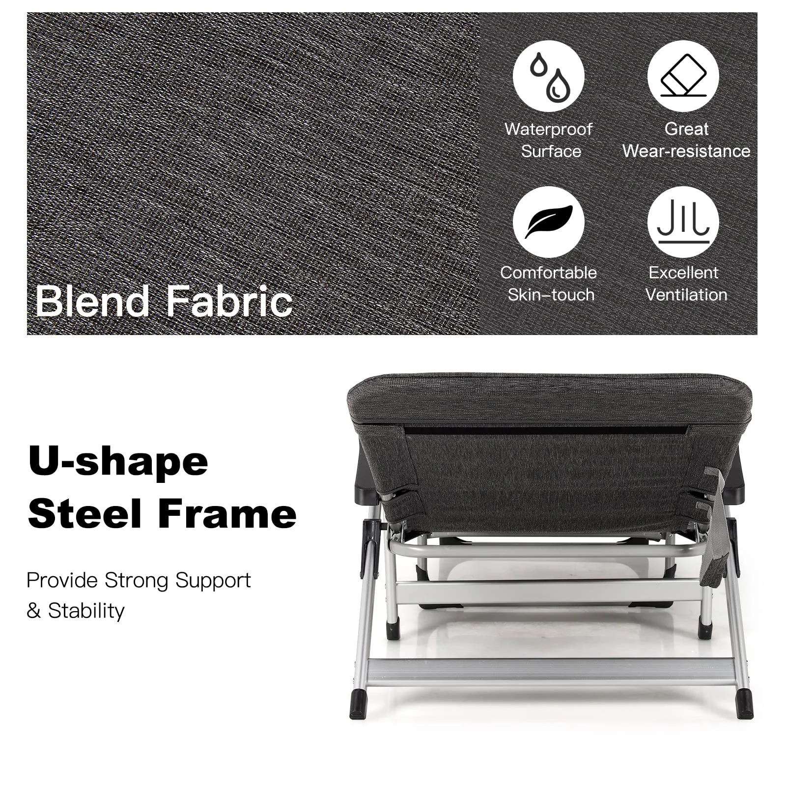 Chaise Lounge Chair, Folding Outdoor Patio Lounger with Cup Holder & Detachable Headrest - Image 5
