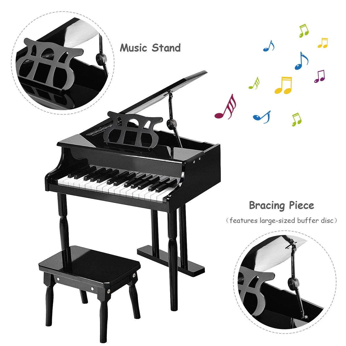 Classical Kids Piano, 30 Keys Wood Toy Grand Piano - Image 3