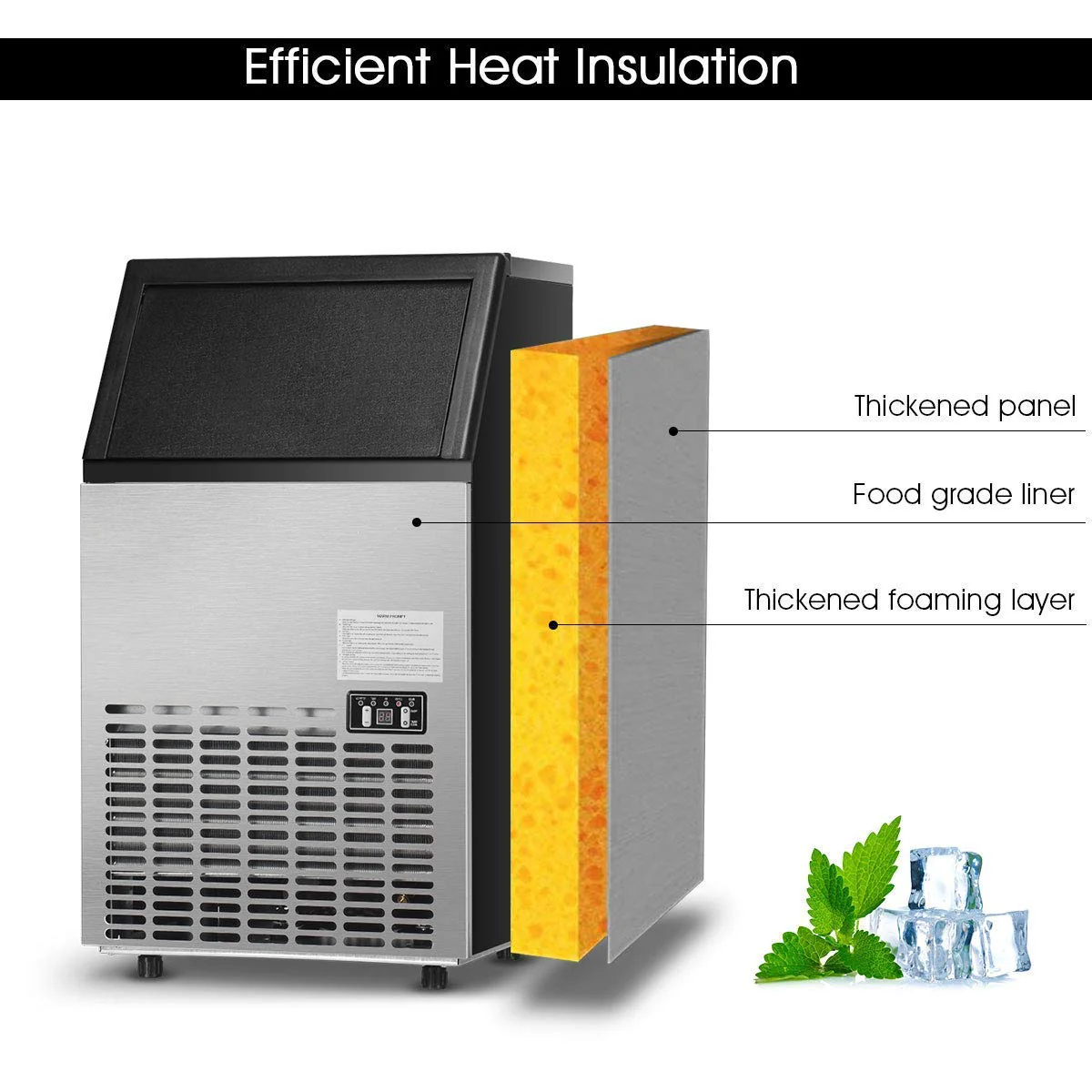 Commercial Home Ice Maker Machine, Built-in Stainless Steel Electric Ice Cube Maker, 33lbs Storage Capacity & Ice Shovel - Image 3