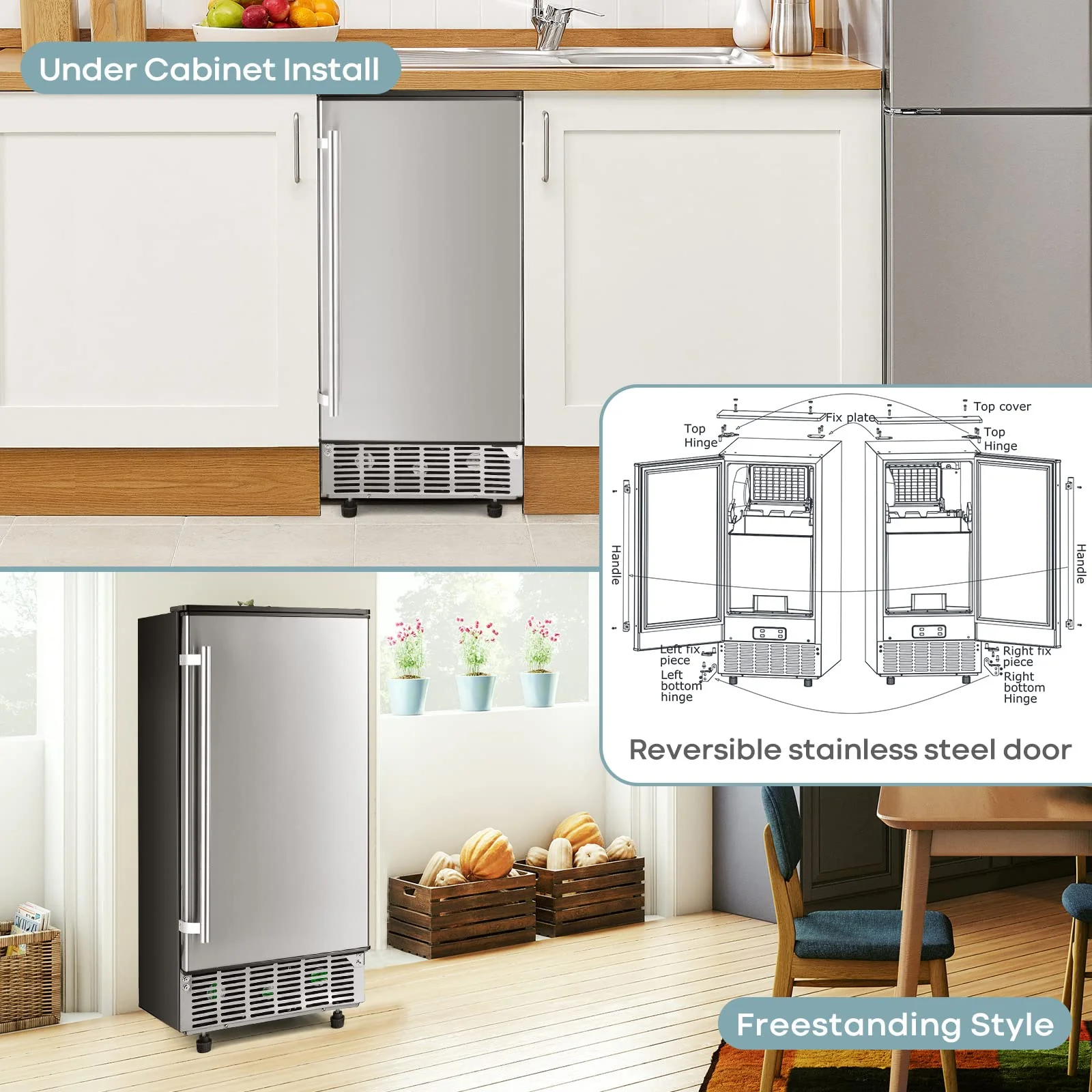 Commercial Ice Maker Machine, 80 lbs/24H Ice Cube Maker Machine with 24 lbs Storage Capacity - Image 9