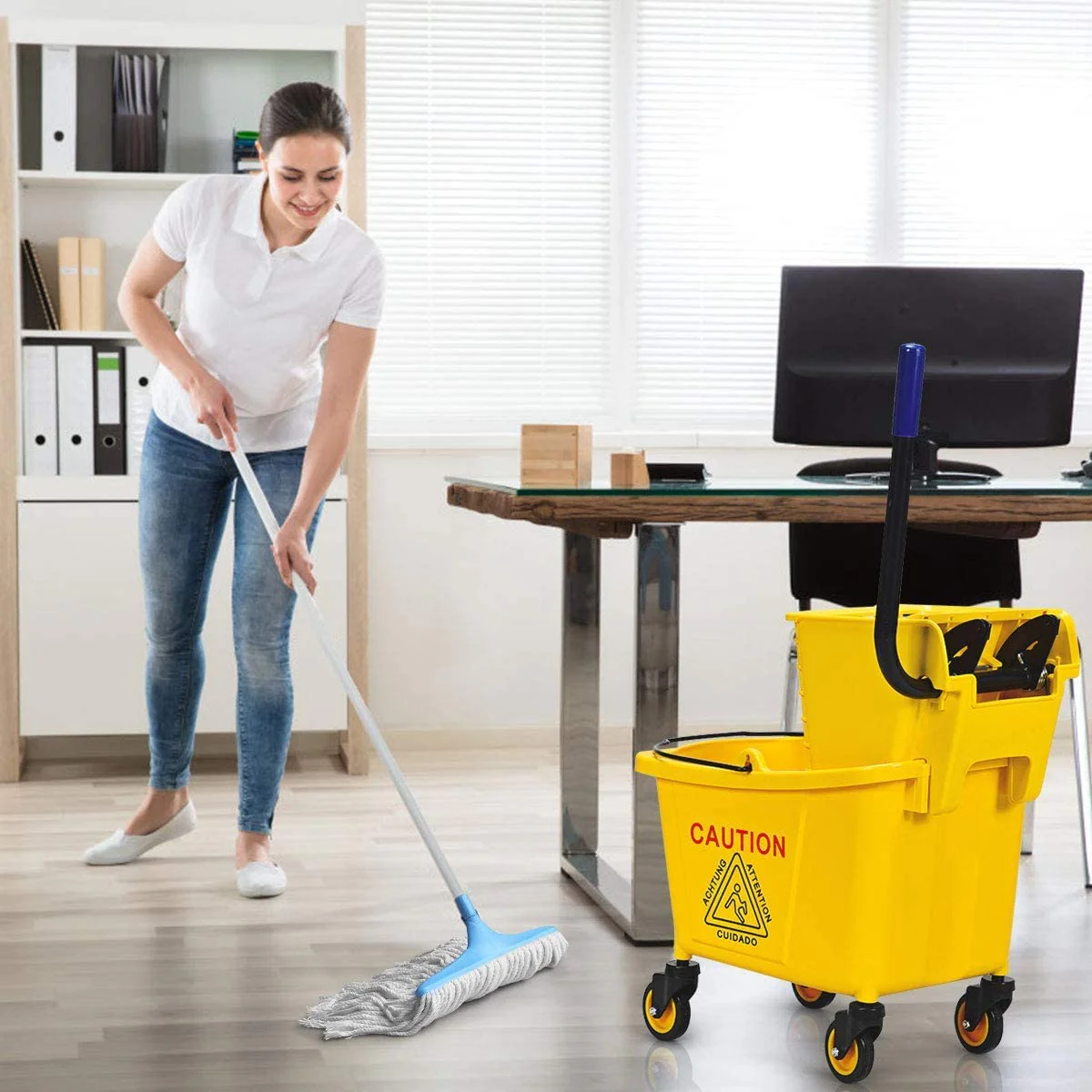 Commercial Mop Bucket Side Press Wringer Cleaning Caddy - Image 3