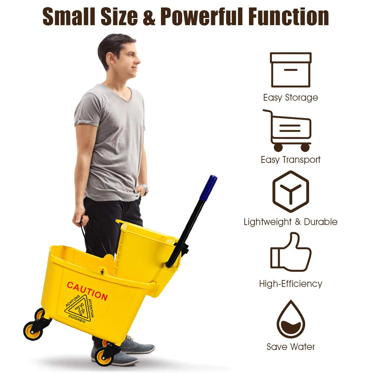 Commercial Mop Bucket with Wringer, Household Portable Mop Bucket - Image 3