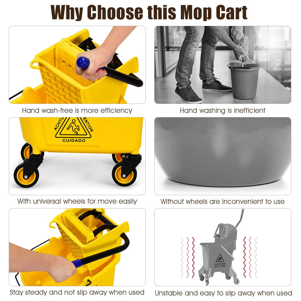 Commercial Mop Bucket with Wringer, Household Portable Mop Bucket - Image 4