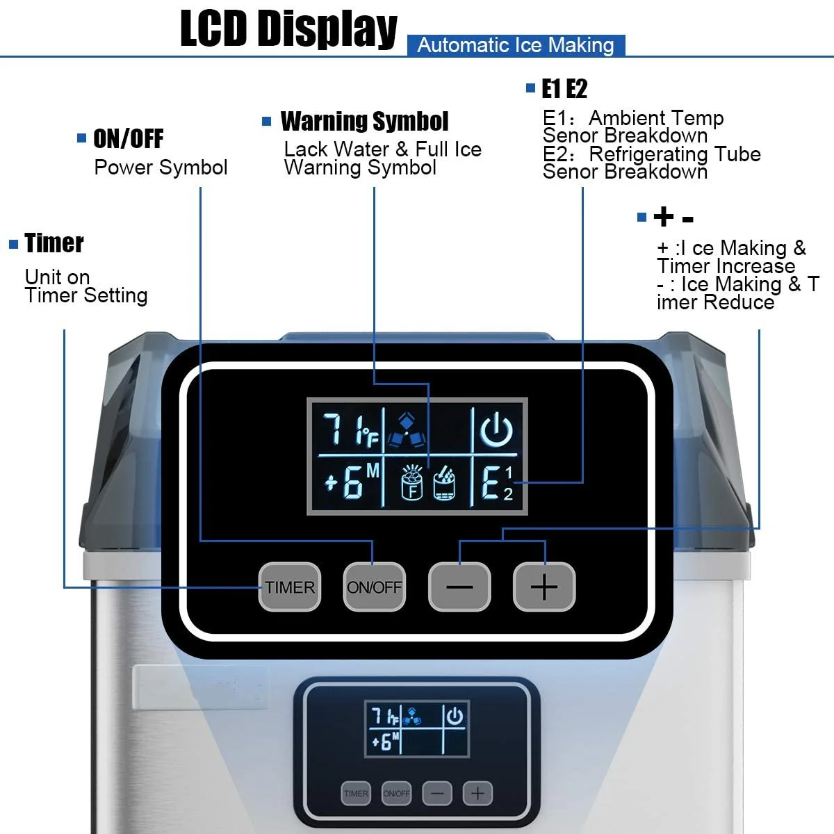 Countertop Ice Maker Machine, Stainless Steel, 48LBS/24H, Self-Clean Function - Image 3