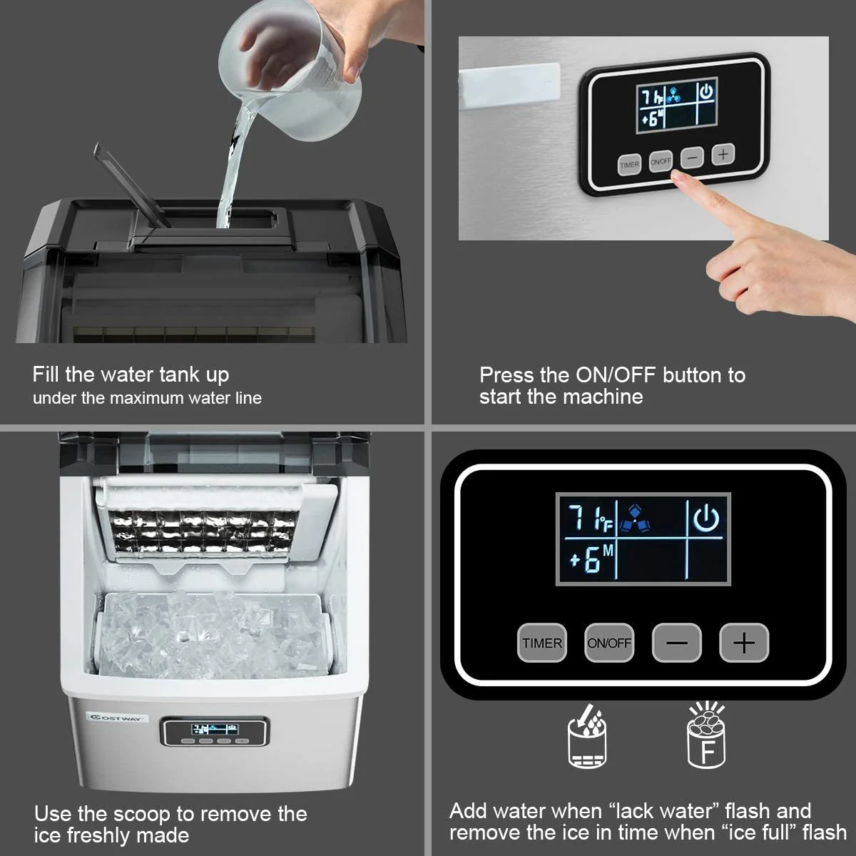 Countertop Ice Maker Machine, Stainless Steel, 48LBS/24H, Self-Clean Function - Image 4