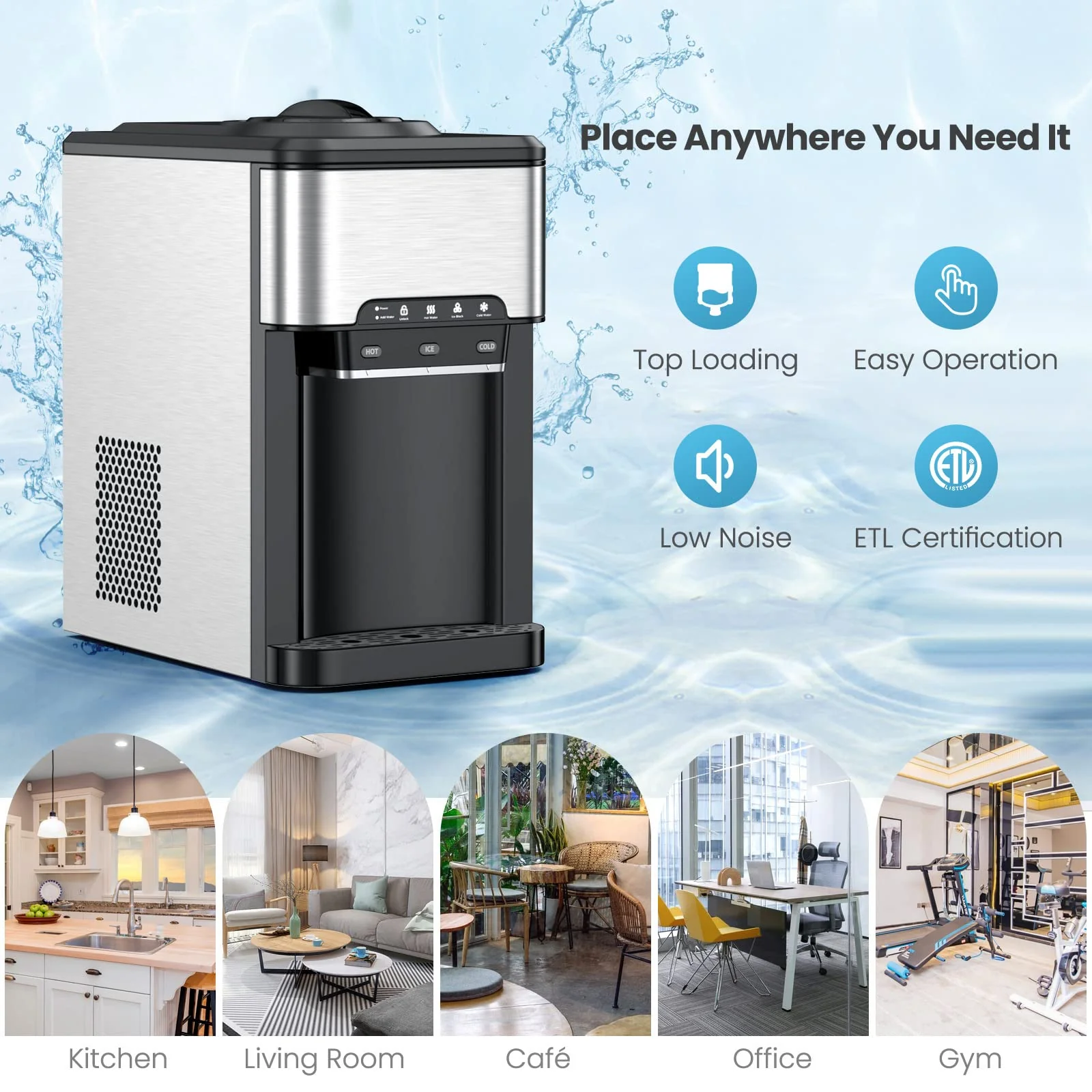 Countertop Water Cooler Dispenser with Ice Maker, 3 in 1 Top-Loading Hot & Cold Water Dispenser 5 Gallon - Image 6
