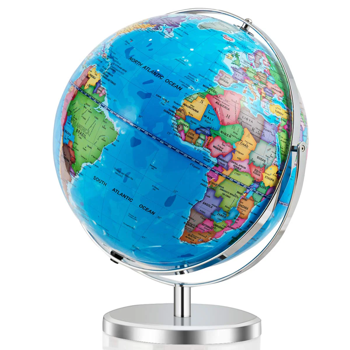 Desktop World Globe, Educational Geographic World Globe with LED Lights