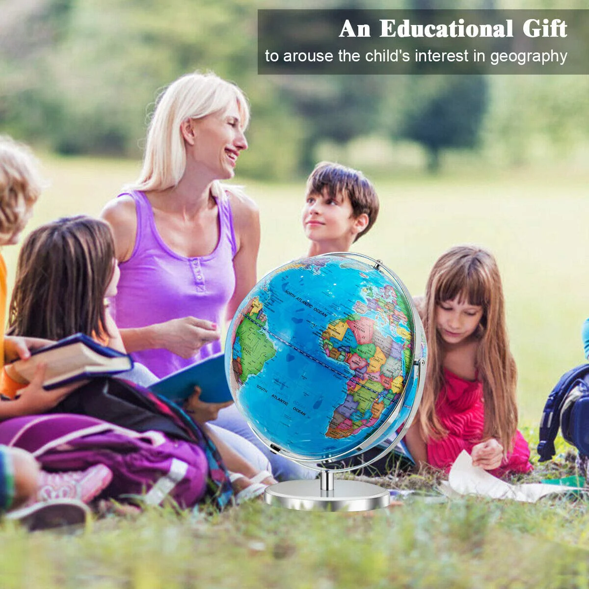 Desktop World Globe, Educational Geographic World Globe with LED Lights - Image 2