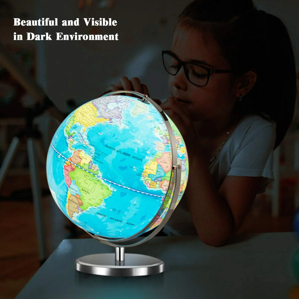 Desktop World Globe, Educational Geographic World Globe with LED Lights - Image 3