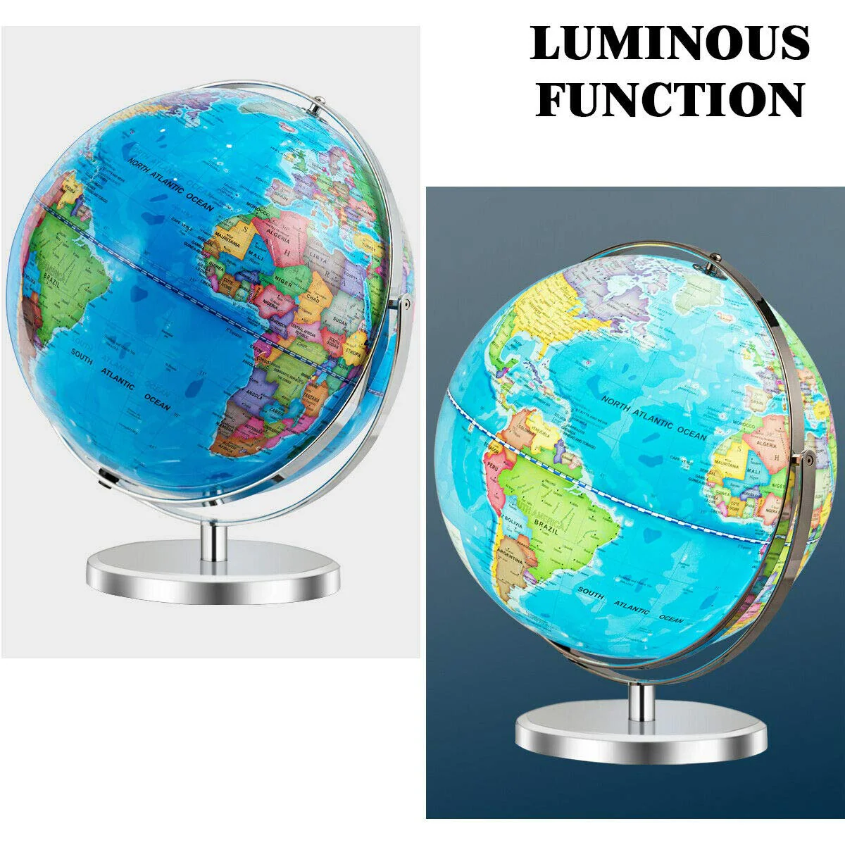 Desktop World Globe, Educational Geographic World Globe with LED Lights - Image 6