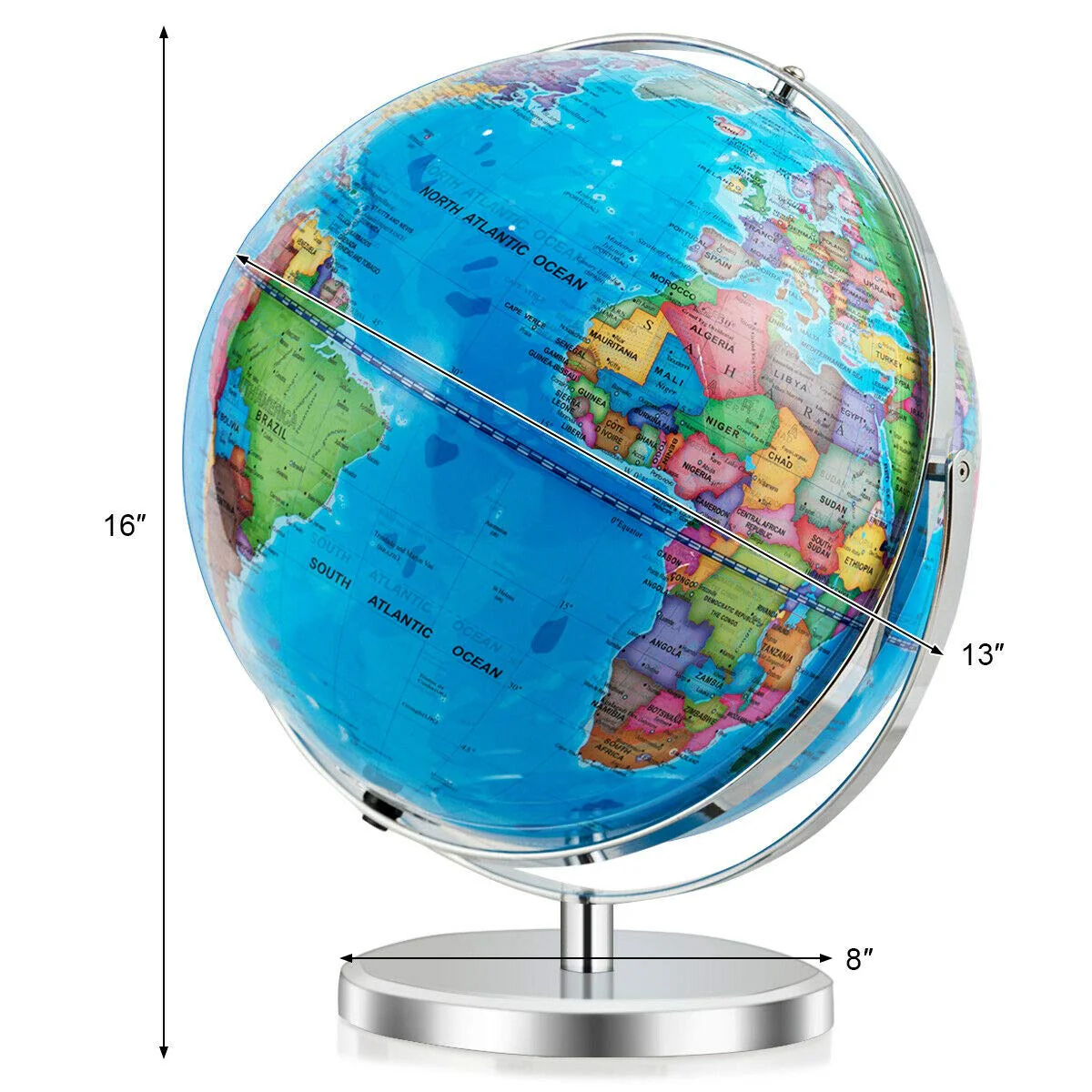 Desktop World Globe, Educational Geographic World Globe with LED Lights - Image 8