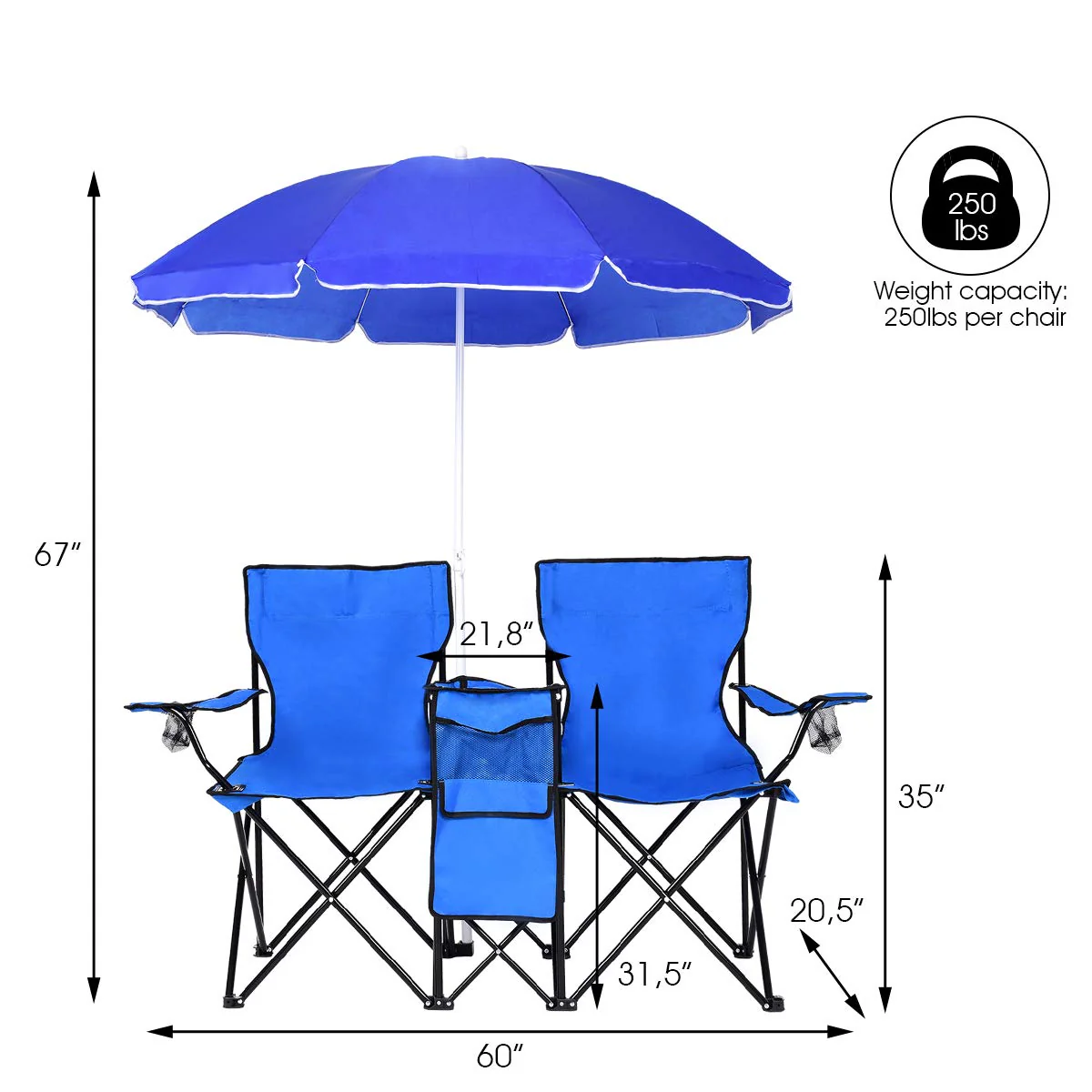 Double Folding Picnic Chairs Umbrella Mini Table Beverage Holder Carrying Bag - Image 12