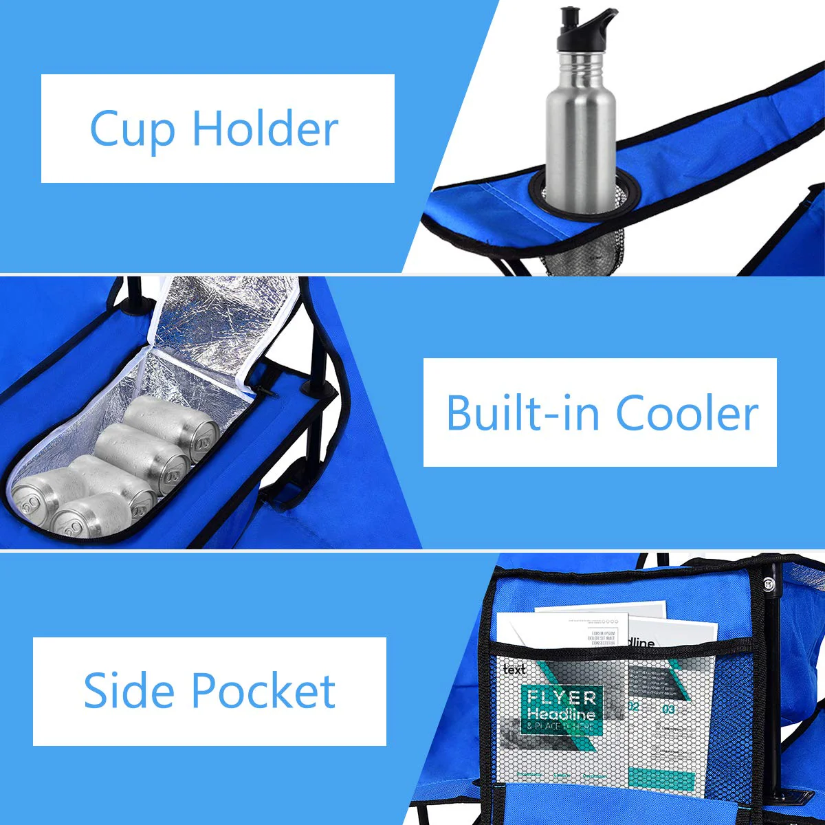 Double Folding Picnic Chairs Umbrella Mini Table Beverage Holder Carrying Bag - Image 16