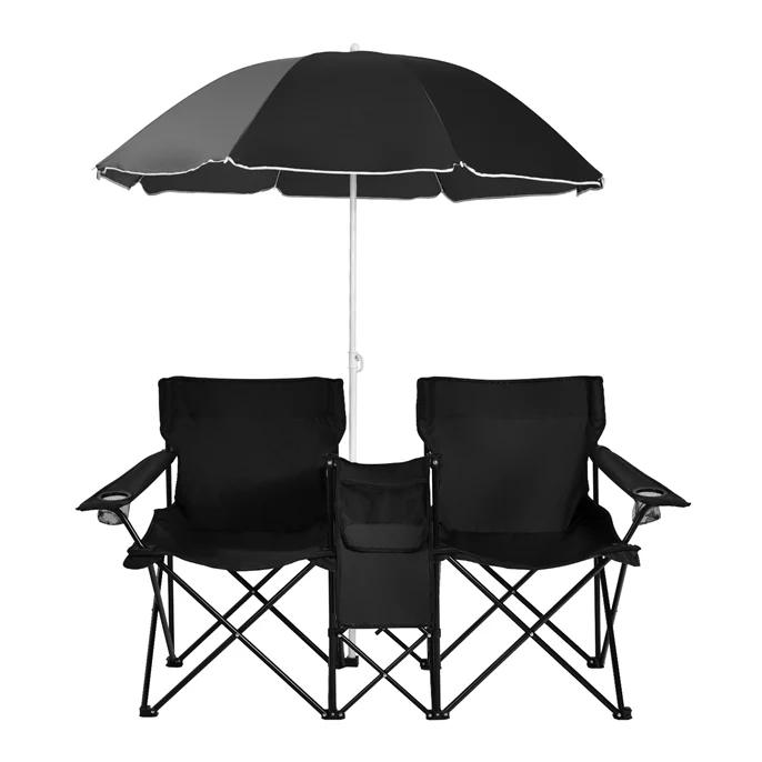 Double Folding Picnic Chairs Umbrella Mini Table Beverage Holder Carrying Bag - Image 19
