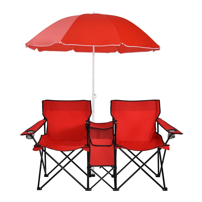Double Folding Picnic Chairs Umbrella Mini Table Beverage Holder Carrying Bag - Image 20